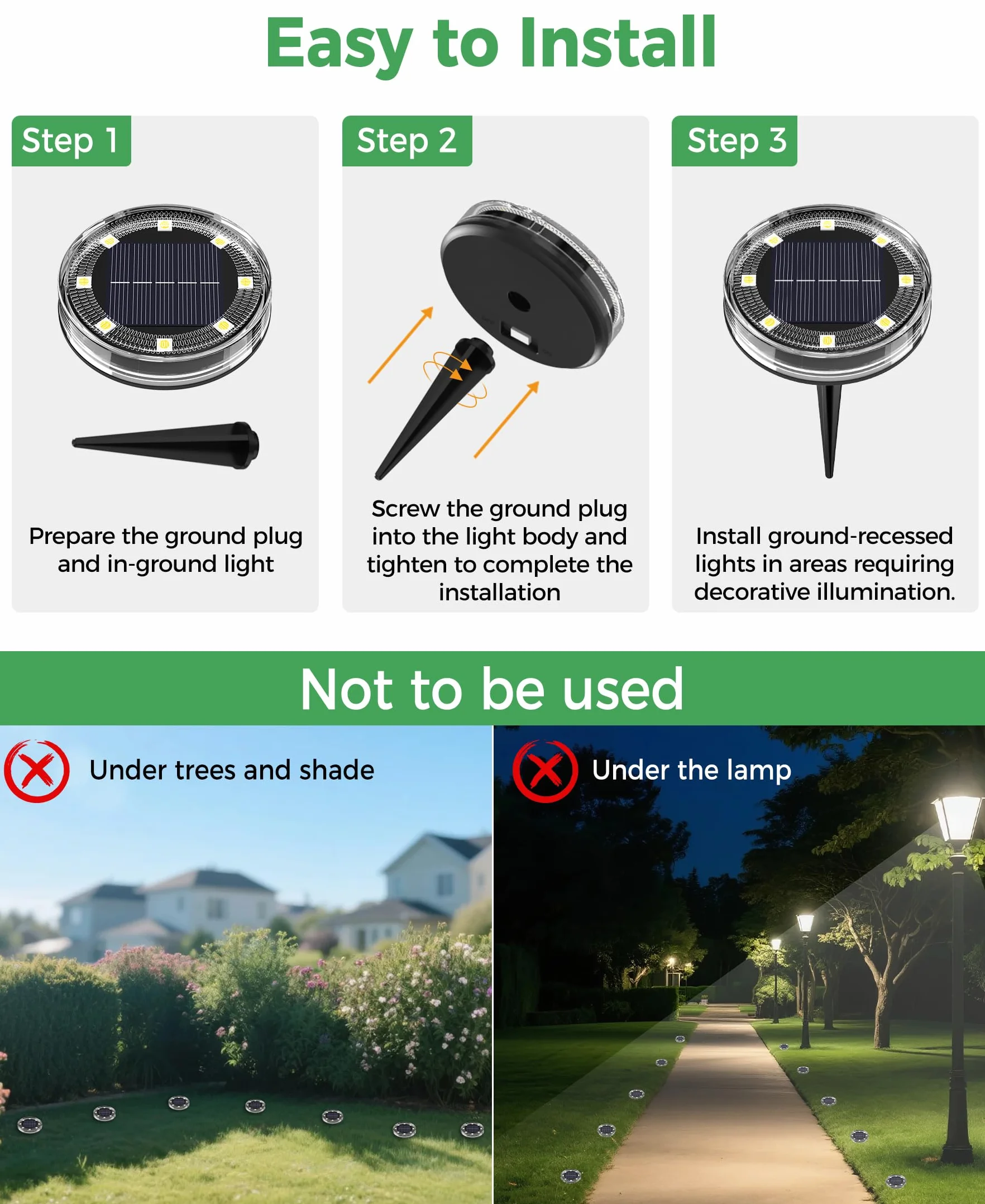 LOTMOS Lot de 12 Lampe Solaire Au Sol, 8 LED IP68 Étanche, Spot Solaire Extérieur Jardin, Blanc Chaud