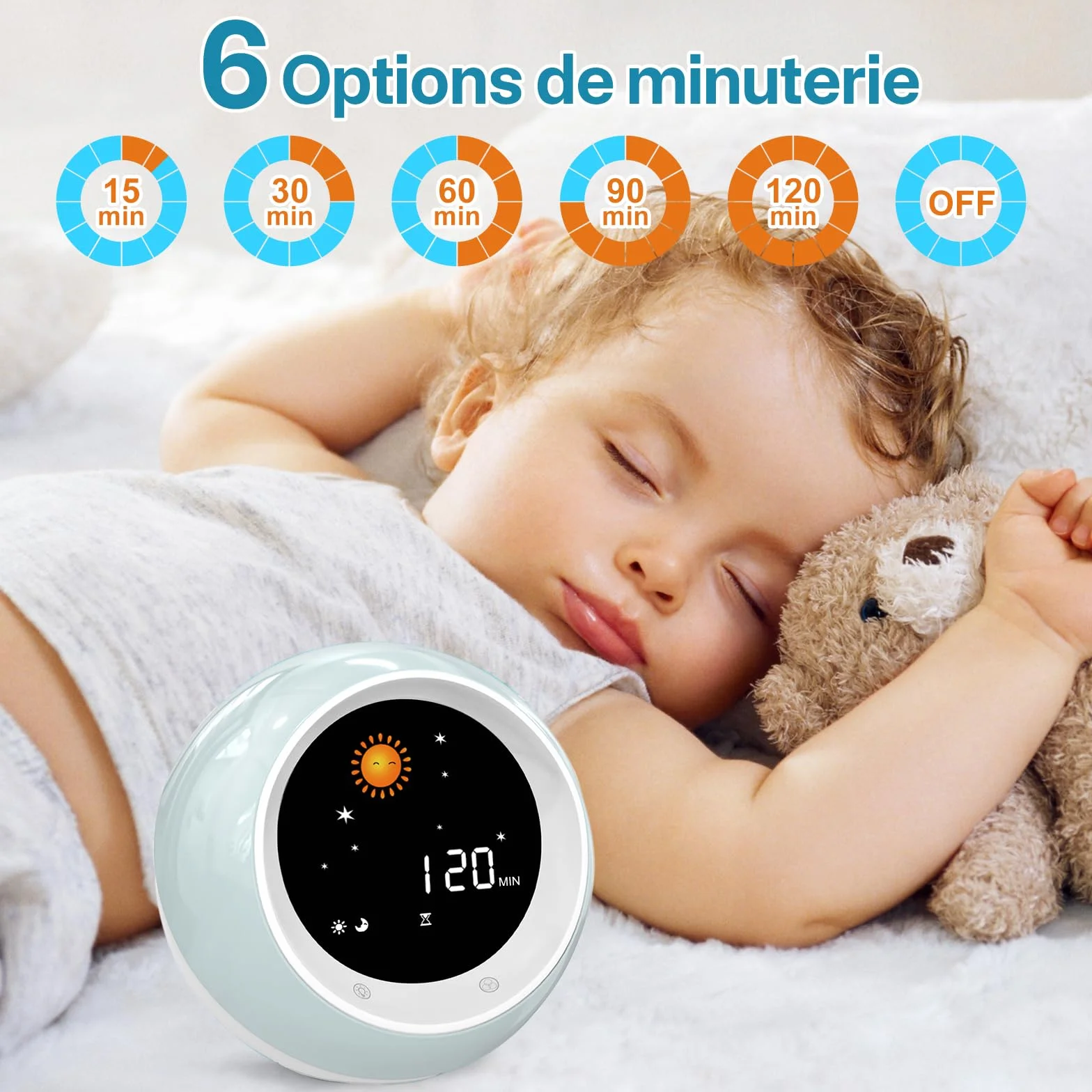 I·CODE Réveil Enfant Apprentissage Sommeil avec Affichage Lune Soleil Veilleuse Alarme Son Favorisant Sommeil