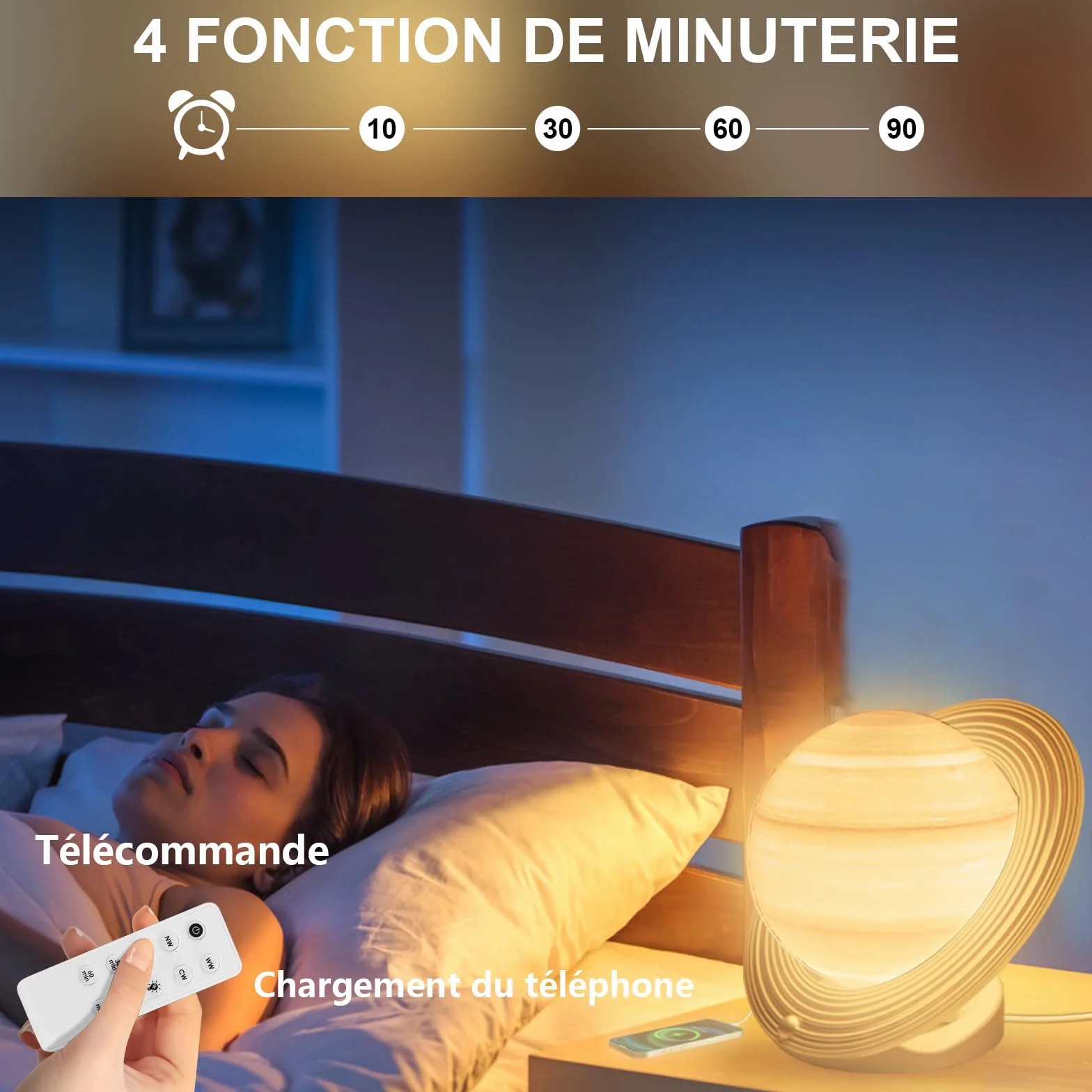 Lampe de luminothérapie 10000 Lux sans UV, 3 températures de couleur, 4 minuteries, 5 intensités lumineuses réglables, fonction mémoire