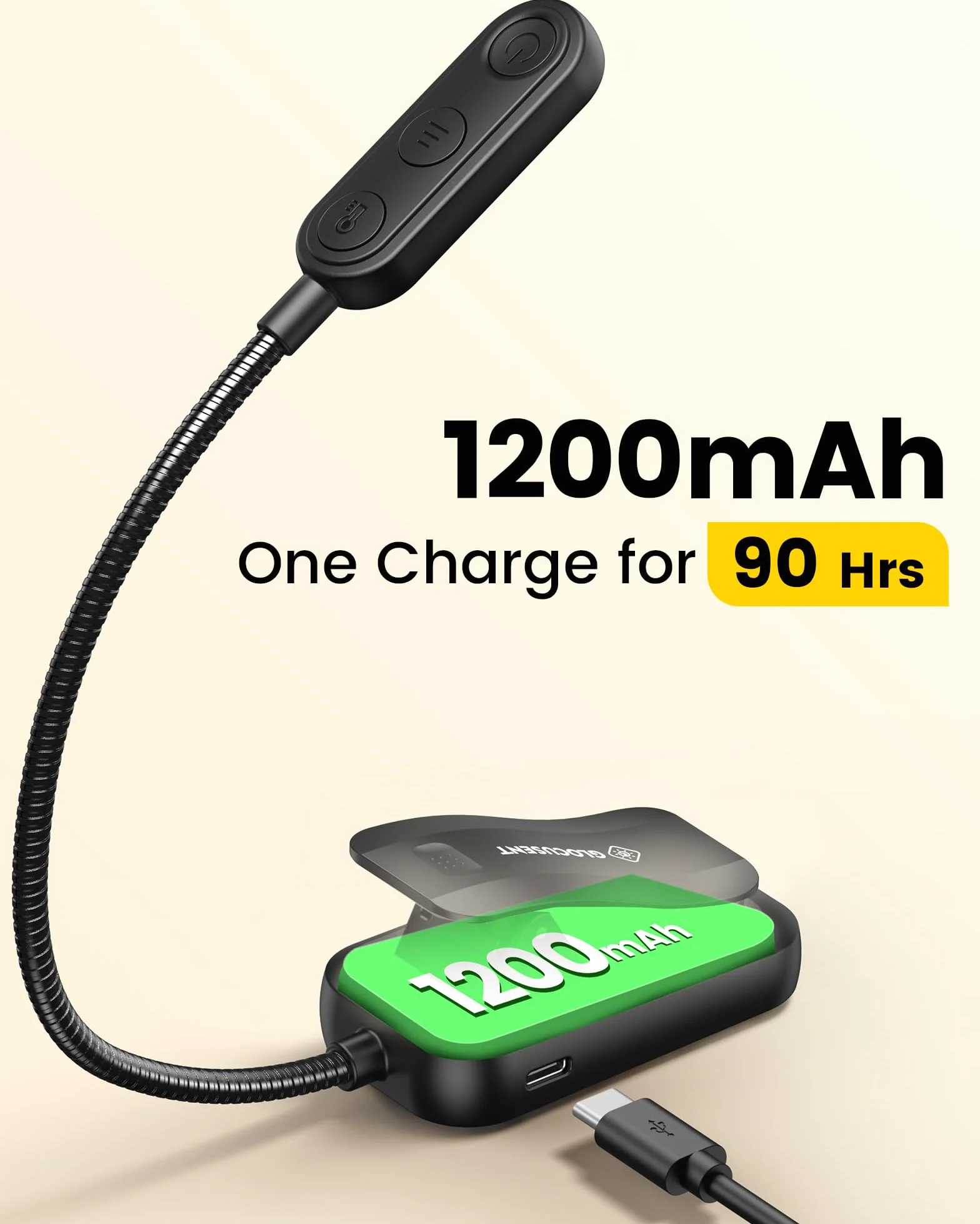 Glocusent Lampe de Lecture Rechargeable 20 LED Clip, Gradation Progressive 5 Modes Protection des Yeux, 3-100LM, 360° Cou Flexible Noir