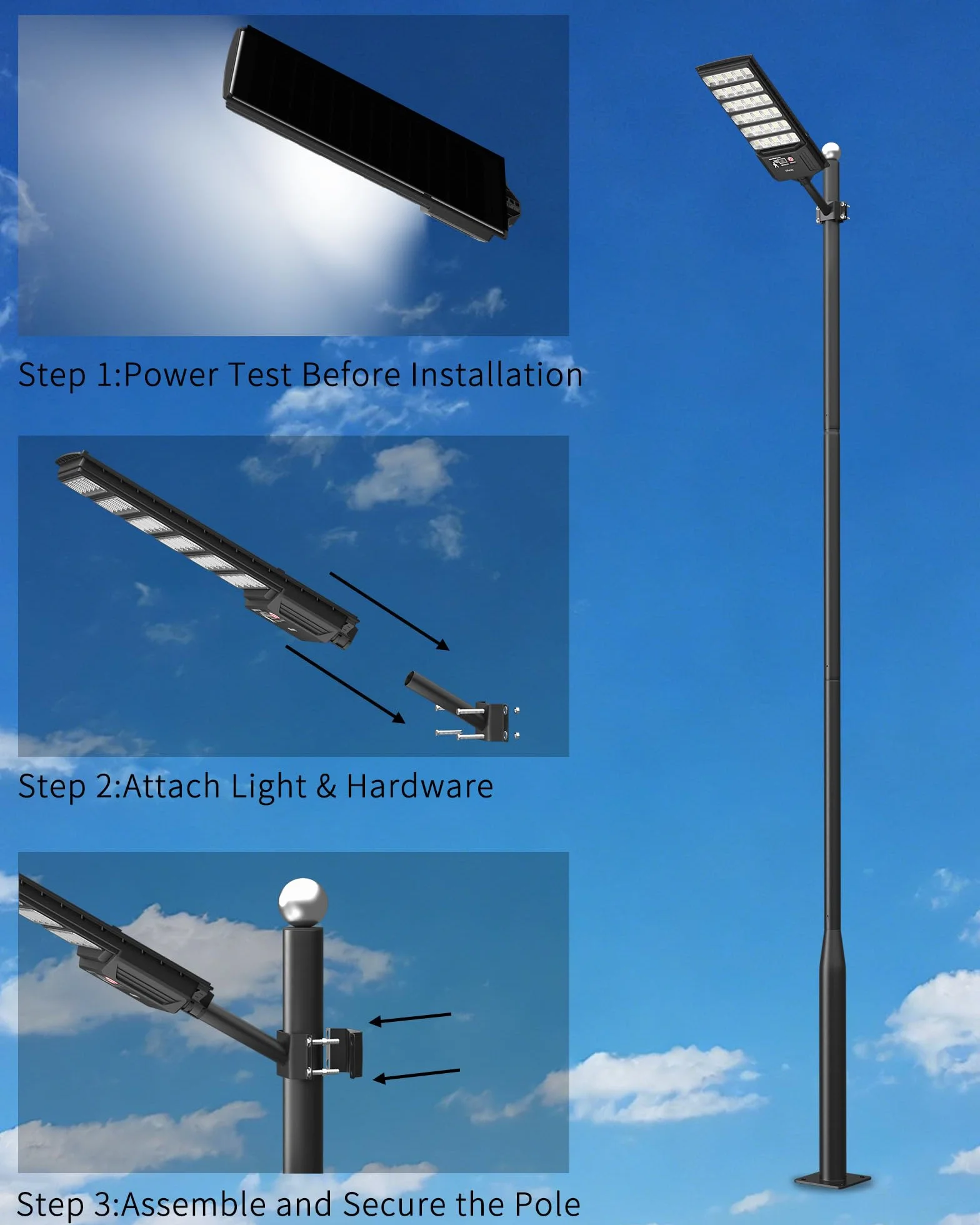 Lampadaire Solaire Exterieur 6AH avec Détecteur de Mouvement, 3 Températures de Couleur 3000K/4000K/6500K, Projecteur LED 2 Pack