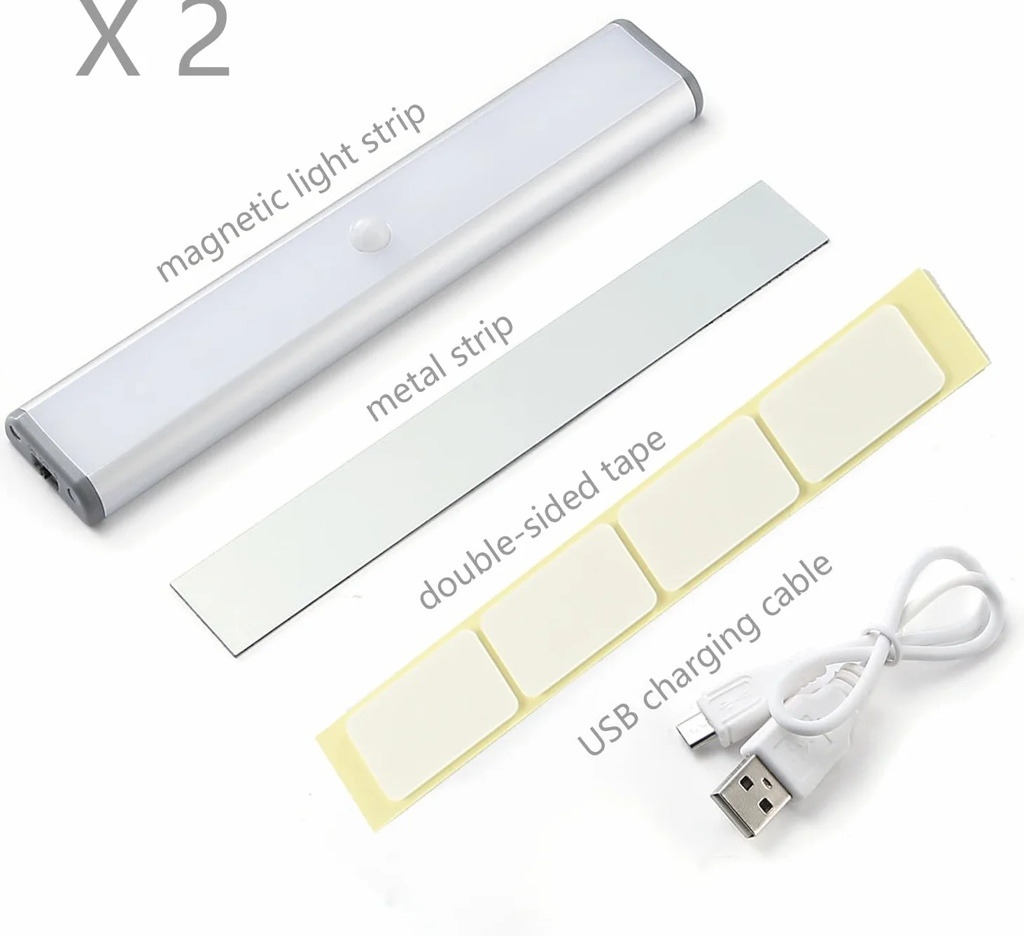 Moston Lot de 2 Lampes 10 LED Sans Fil Rechargeable USB Aimanté Détecteur de Mouvement 2 Modes Éclairage Portable