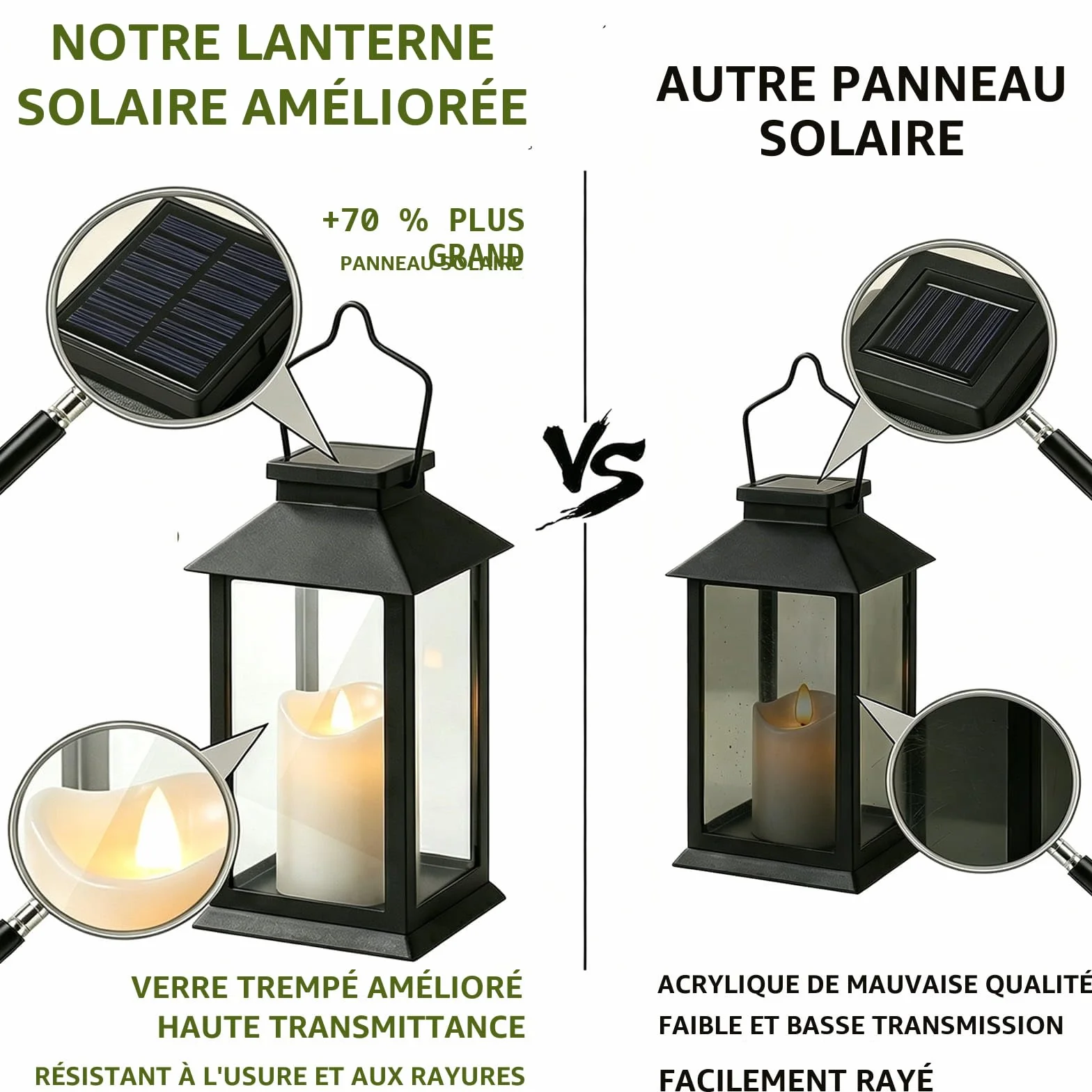 Lanterne Solaire Exterieur 2 Pièces Lampe Solaire avec Bougie Vacillante, Lanterne de Table Étanche Suspension Lampe pour Noël Balcon Jardin Terrasse