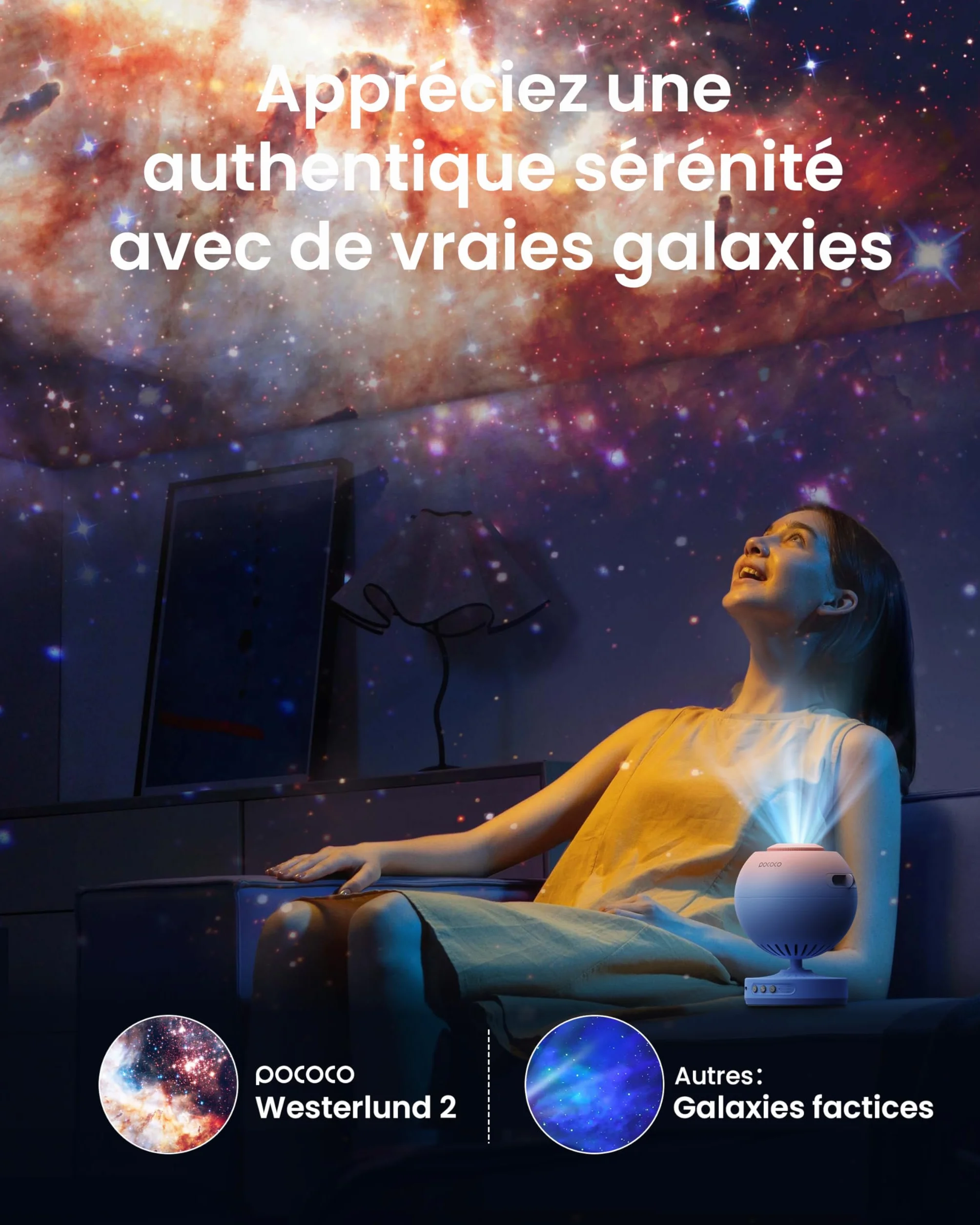 POCOCO Projecteur ciel étoile galaxie planétarium avec 2 disques pour chambre décoration sommeil relaxation