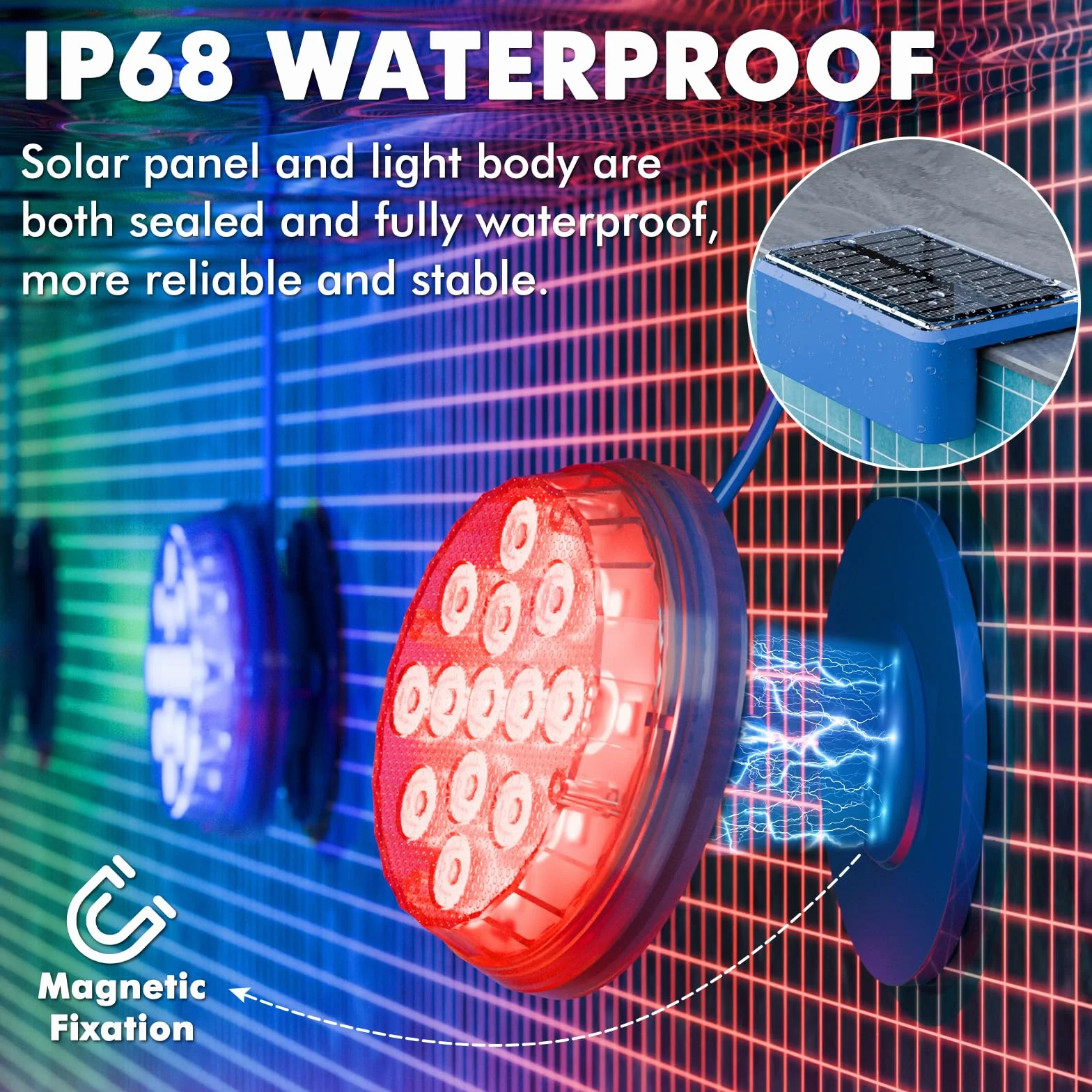 Quntis Lot de 2 Lumiere Piscine Solaire LED IP68 Etanche 1500 mAh Multicolore Blanc Chaud avec Télécommande