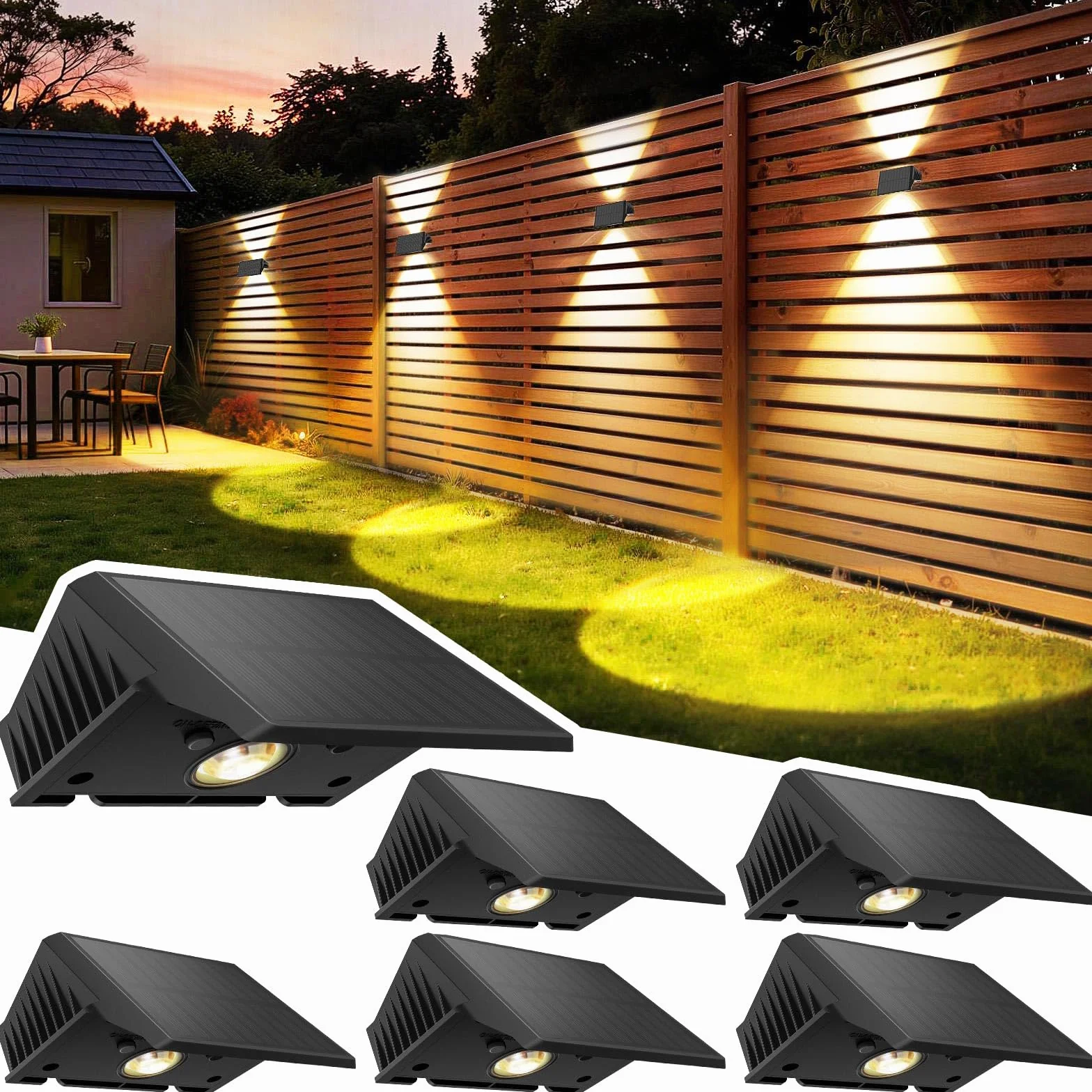 Lumière Solaire Extérieure Haut et Bas Lot de 6 LED Applique Murale Exterieur Blanc Chaud Éclairage Puissant 1000mAh Lampe Étanche IP67