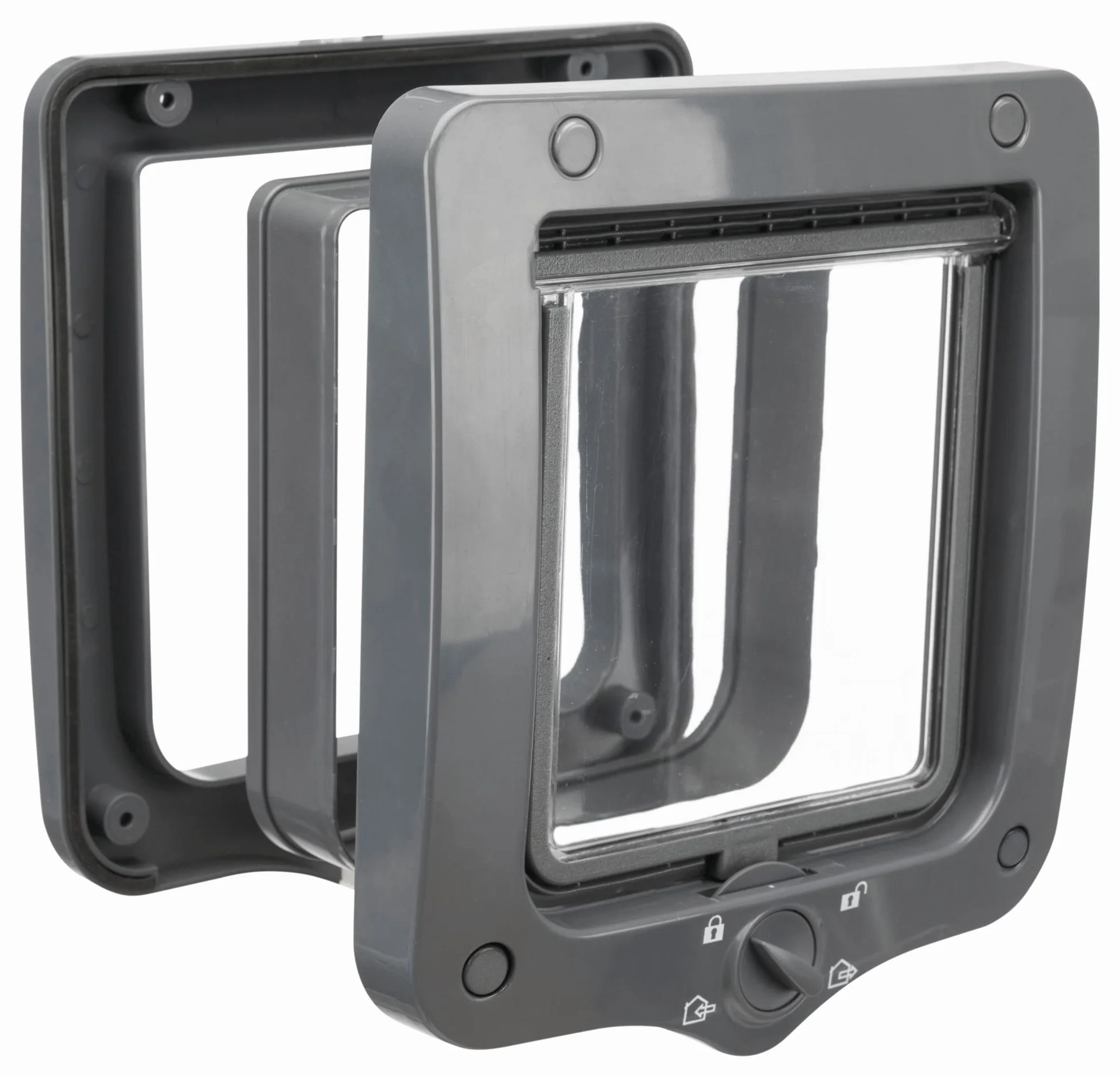 Trixie Chatière étanche silencieuse Porte à 4 Voies avec Tunnel 20x22 cm Trappe 14x15,5 cm Gris