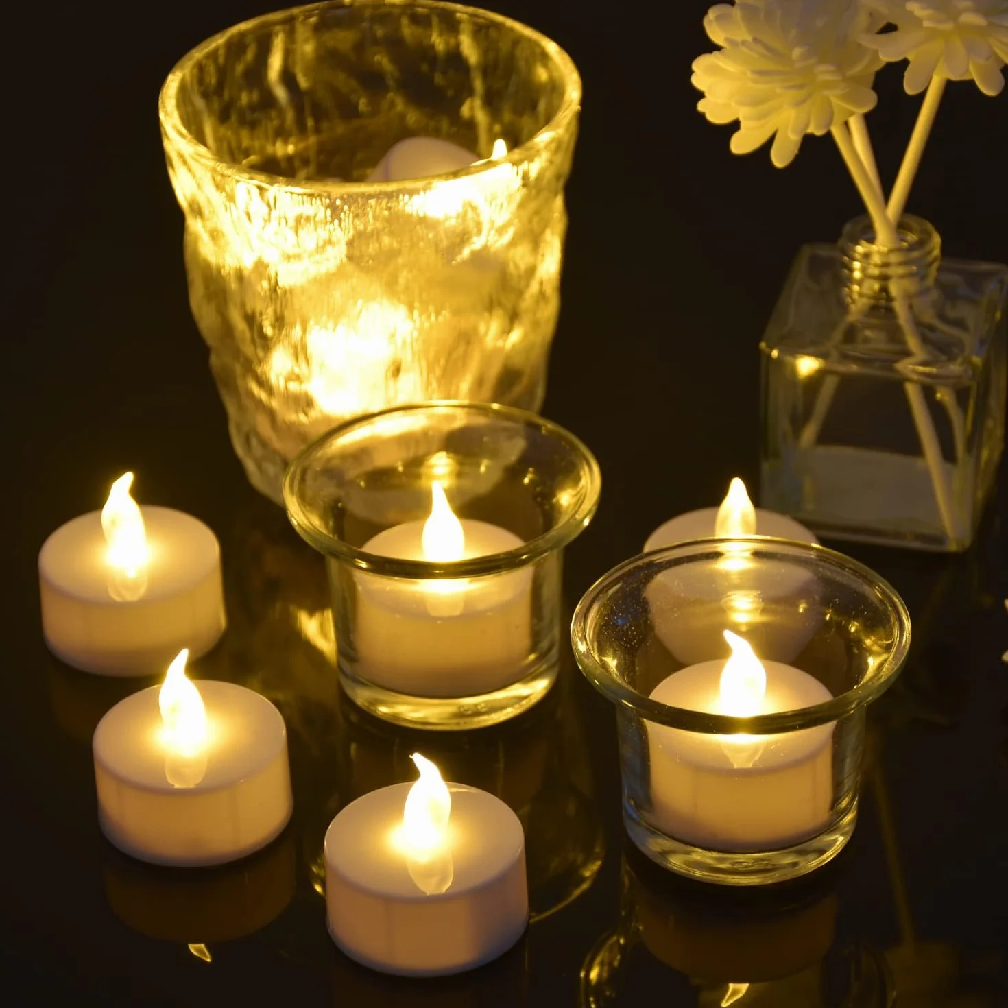 Bougies chauffe-plat LED sans flamme à piles, 24 pièces, fausse bougie électrique 100+ heures