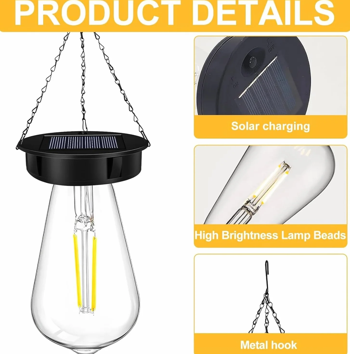 Lot de 2 lampes solaires de rechange pour extérieur avec ampoule LED claire et panneau solaire 8 cm
