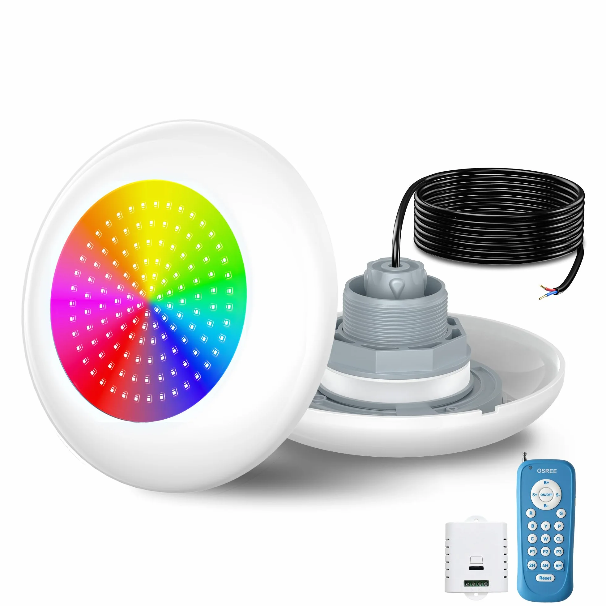 Lampe LED Piscine Vissable 15W RGB Multicolore Projecteur 600lm Ø190mm 12V AC IP68 Remplie Résine