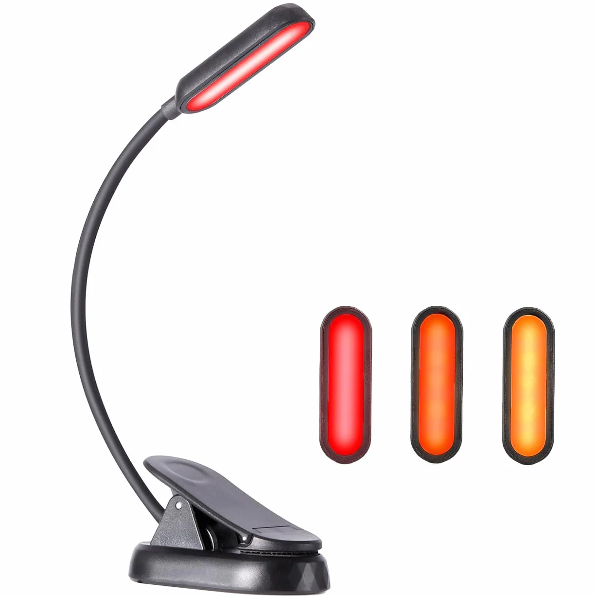Ambre & Rouge Lampe de Lecture Liseuse Clip Rechargeable 8 LED Protection des Yeux Gradation Continu 3 Couleurs 360° Cou Flexible Portable