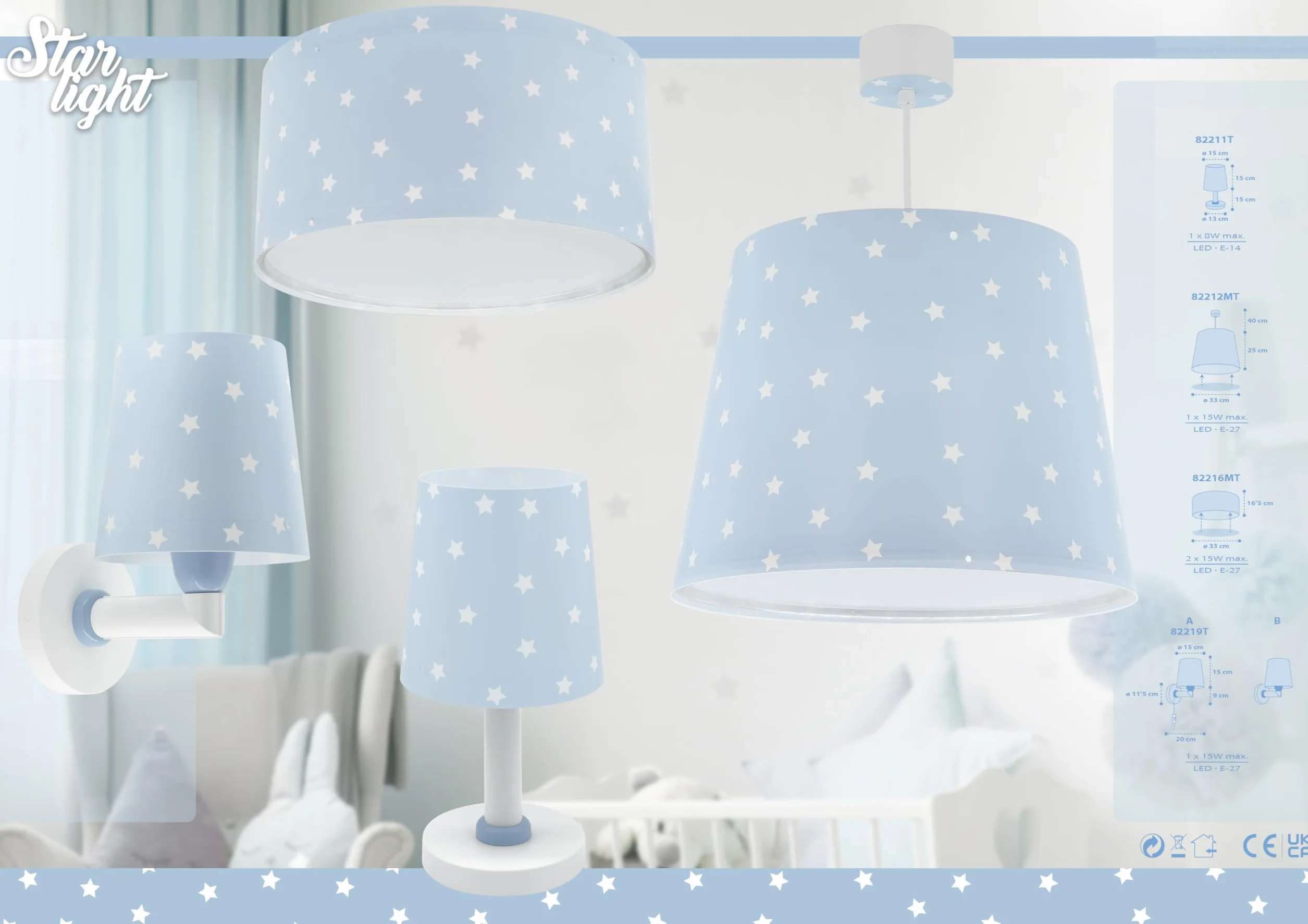 Dalber Applique Murale Enfant Star Light Étoiles Bleu E27