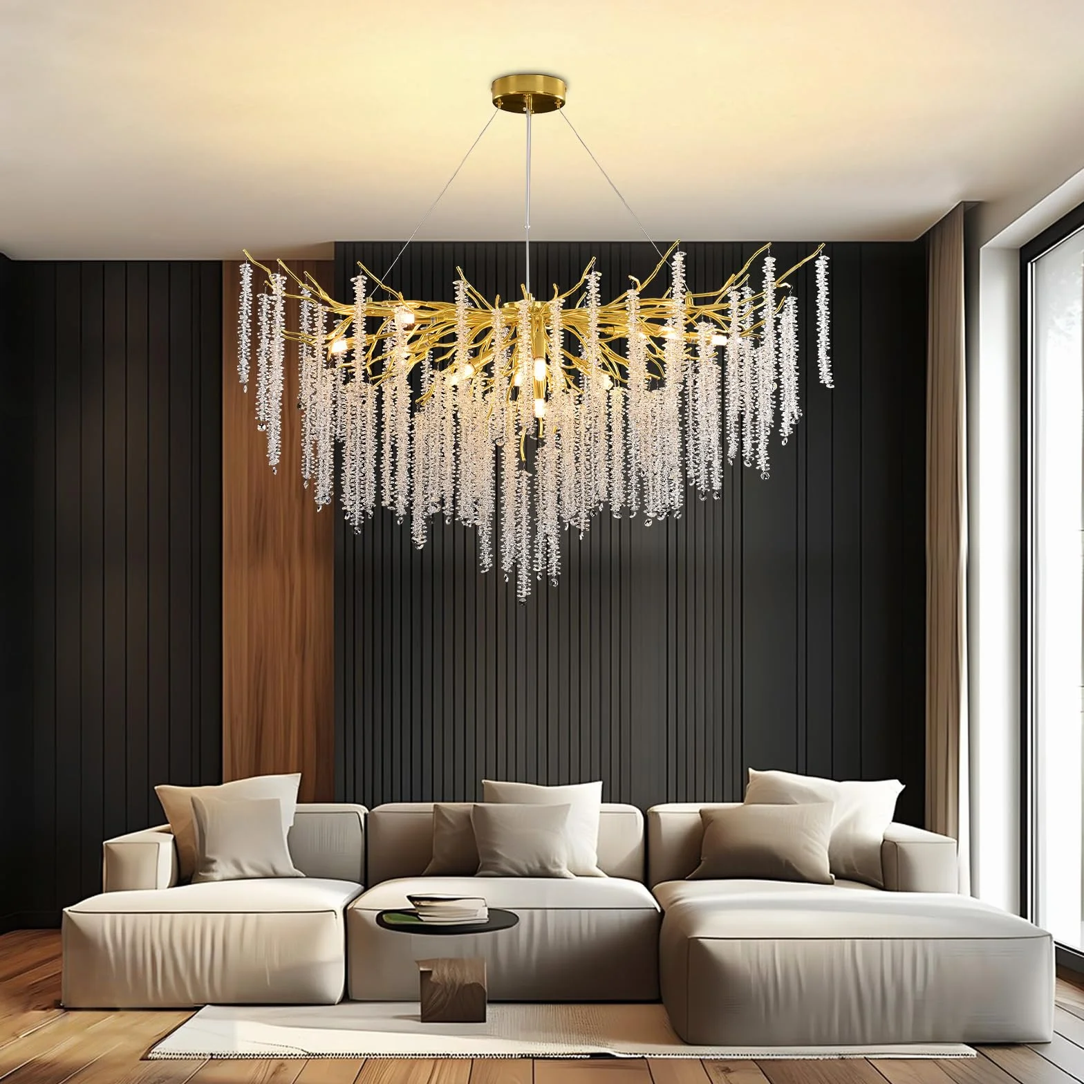 AHXIAOZN Lustre en Cristal Moderne,G9*12 Luxe Lampe à Pendentif en Cristal Rond,Postmoderne Chandelier pour salle à manger, cuisine, salon, chambre, couloir, café, bar(Doré,G9*12,120cm)