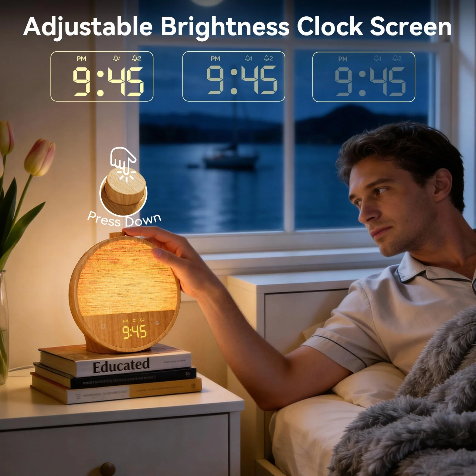 Réveil à lumière du jour blonbar, réveil avec lumière au lever du soleil, lampe de nuit 10 sons naturels et blancs, veilleuse RVB