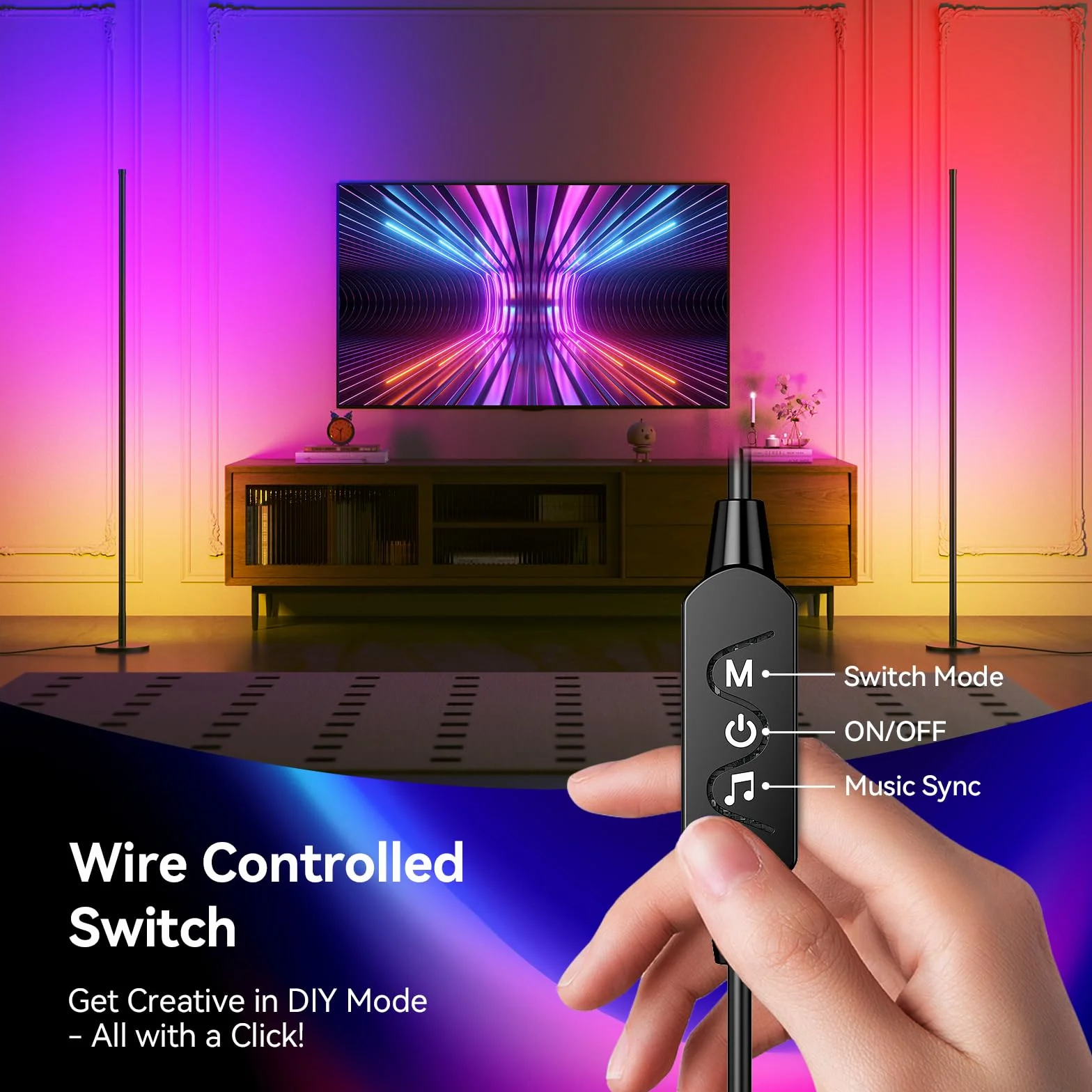 Lampadaire LED d'Angle RGB 160cm avec APP et Télécommande, Sync Musique et Minuterie