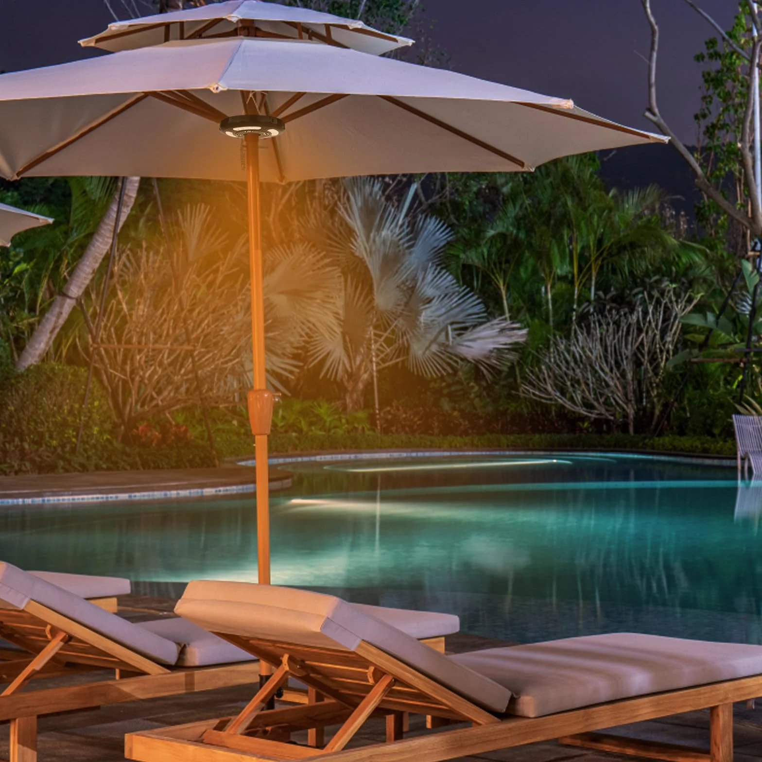 Lampe de parasol double puissance rechargeable sans fil 3 modes éclairage terrasse camping