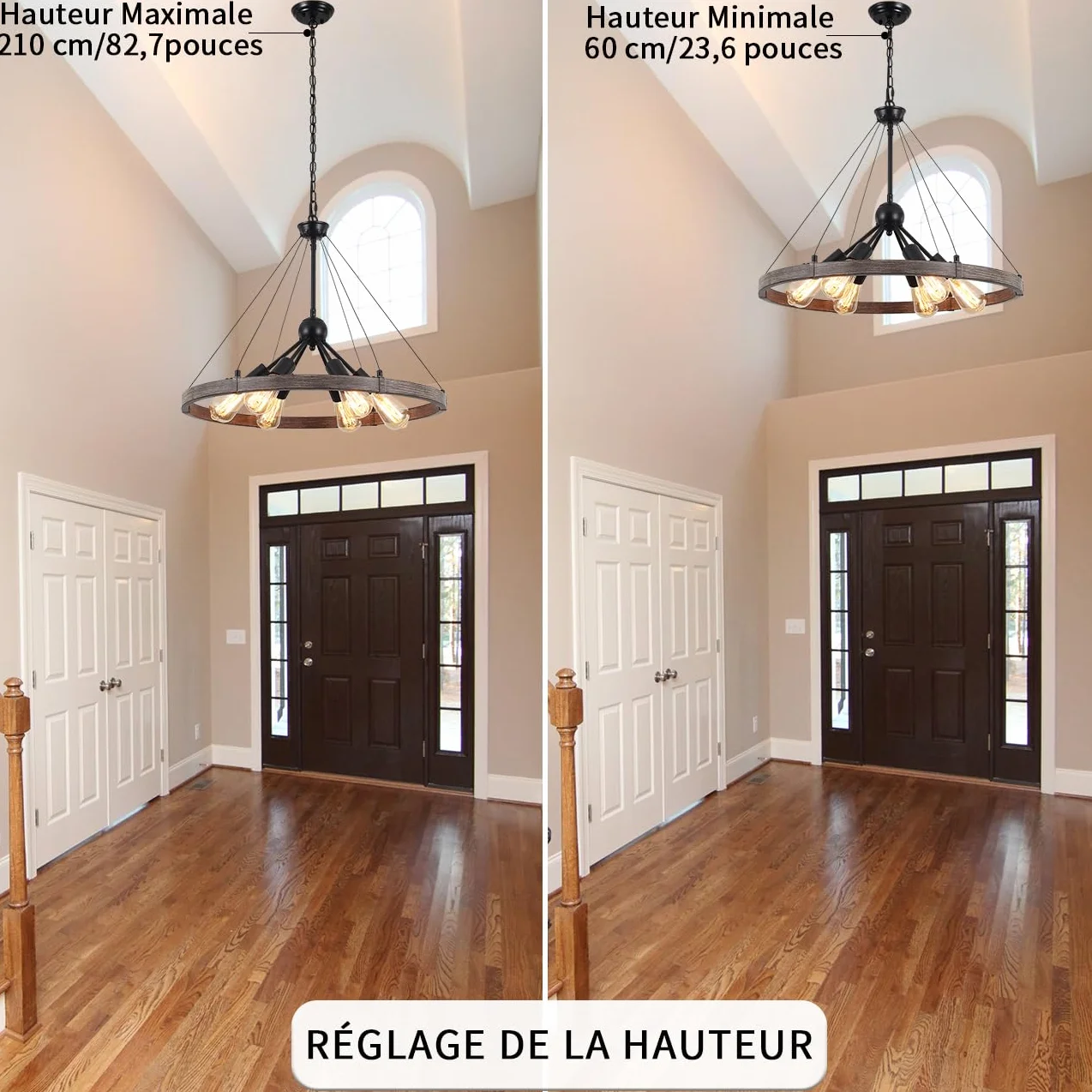 Lustre Industriel En Roue De Chariot, 6 Lumières Suspension Industrielle Noir Luminaire Plafonnier Vintage Lustre Industrial Pour Salon Cuisine Couloir Chambre à Coucher, Réglable En Hauteur