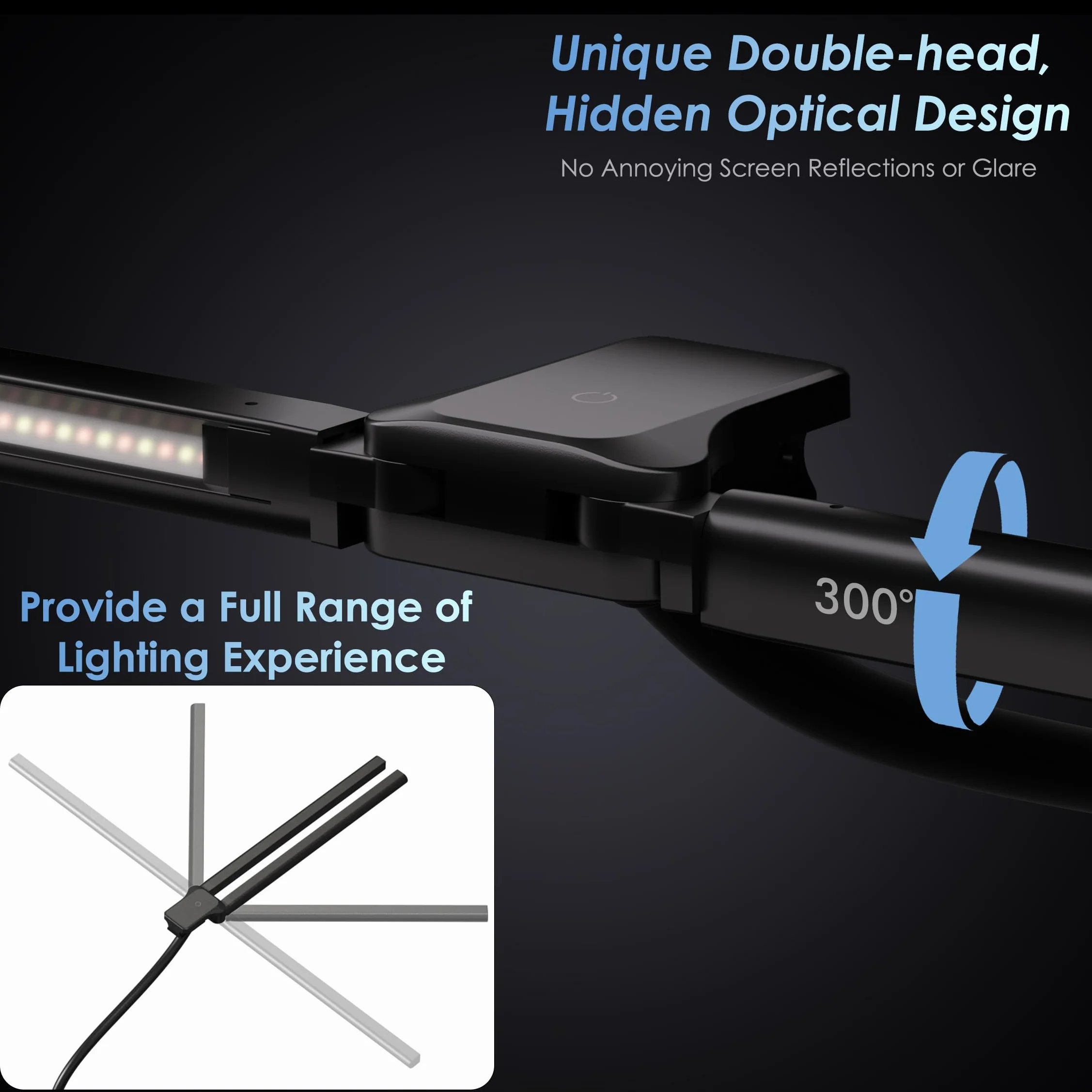 EYOCEAN Lampe de bureau 24 W 80 cm double tête pince télécommande intensité variable col de cygne protection des yeux Noir