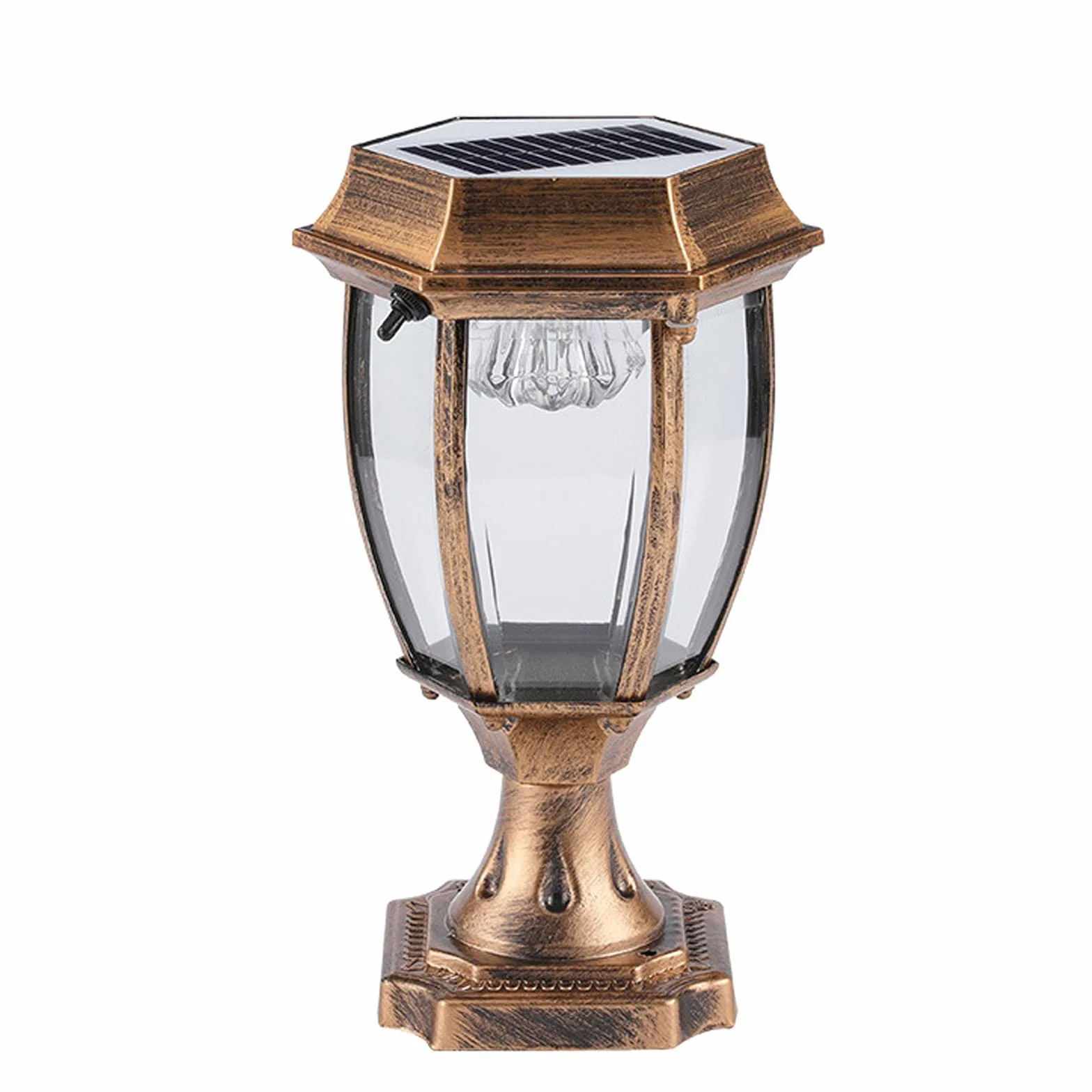Lampe Solaire LED Extérieur IP65 Étanche Blanche Chaude Lampe Pilier Portail Lanterne Classique Jardin Cour Bronze