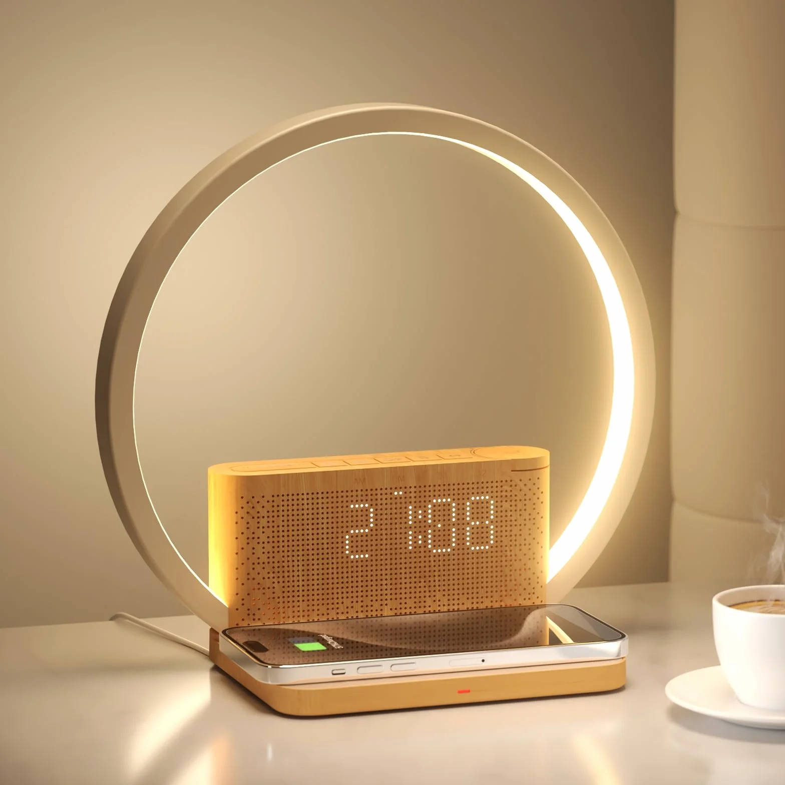 Réveil lumineux lampe de chevet rechargeable variateur tactile 10 sons naturels
