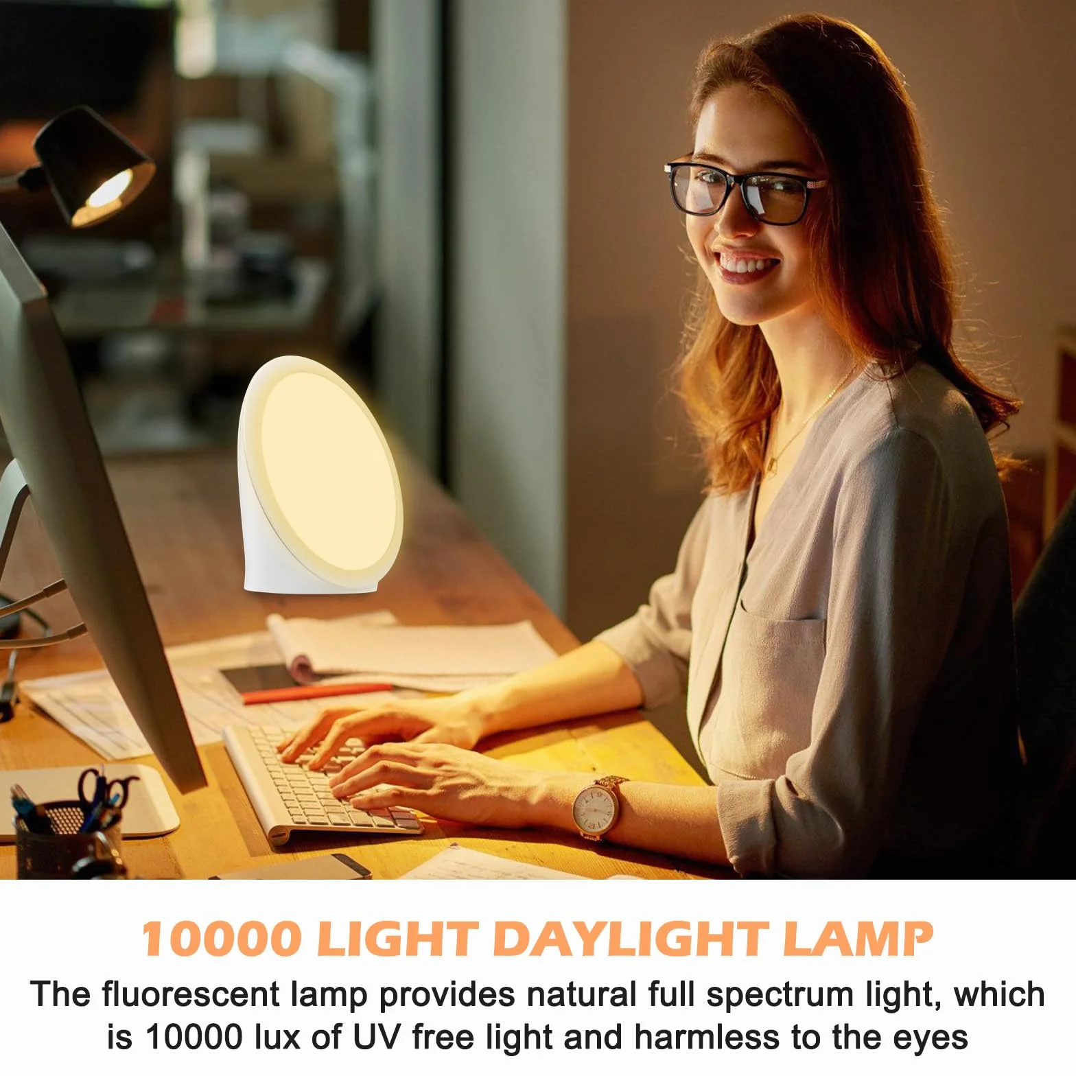 PORFOYO Lampe de luminothérapie, lampe de bureau avec 3 températures de couleur, fonction mémoire, 6 minuteries