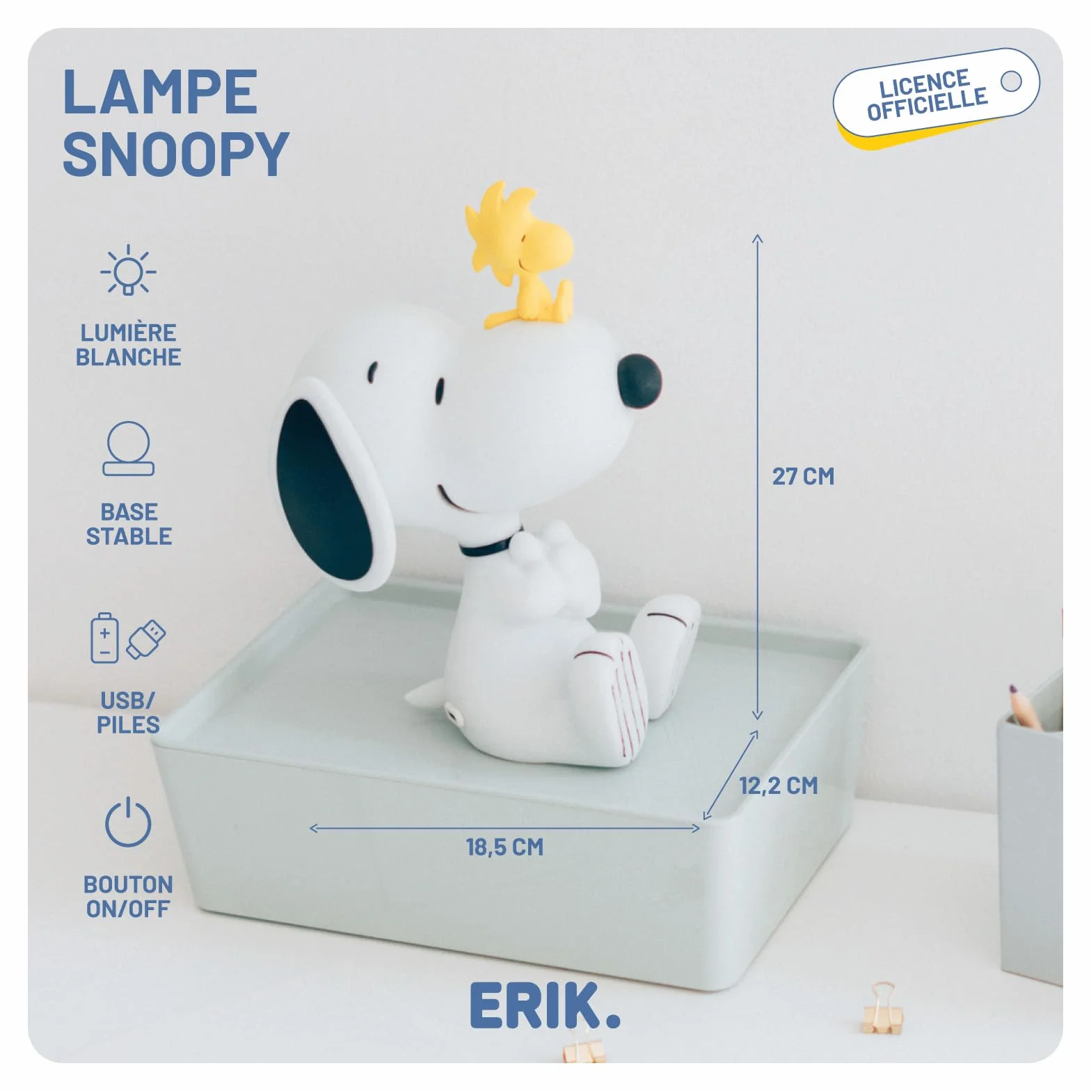 Grupo Erik Lampe Décorative Snoopy Veilleuse Enfant Fonctionne avec 3 Piles AAA ou USB