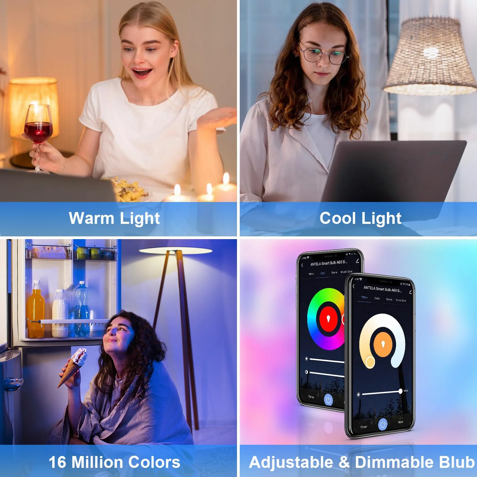 Ampoule Connectée E27 WiFi 7W 806LM Ampoule LED Intelligente RGB+CCT 2700K-6500K Compatible Alexa Google Home 2PCs