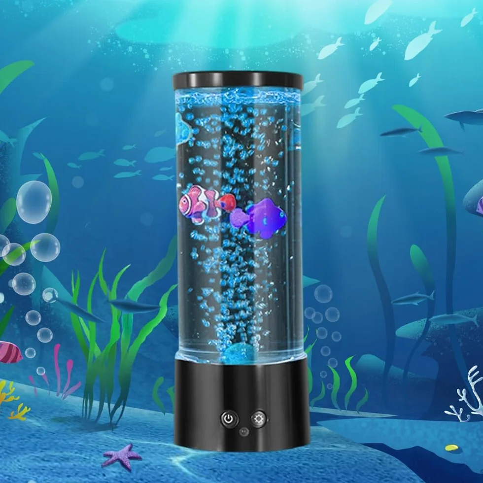 Lampe à Lave LED avec Télécommande, 16 Couleurs, 4 Modes, Faux Aquarium Poisson, Veilleuse Maison