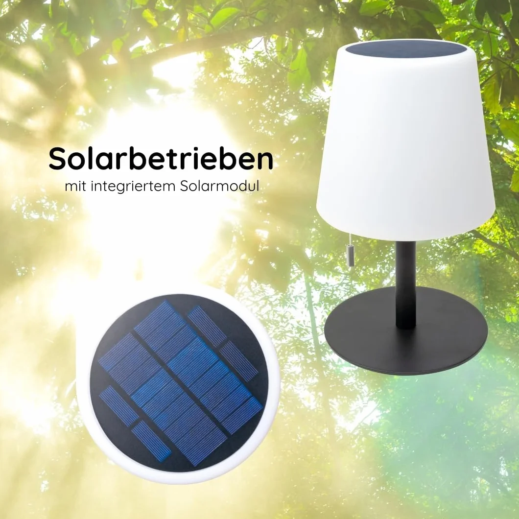 SCHWAIGER RGB LED Lampe de table solaire d'extérieur 200 Lm dimmable IP44 Micro USB