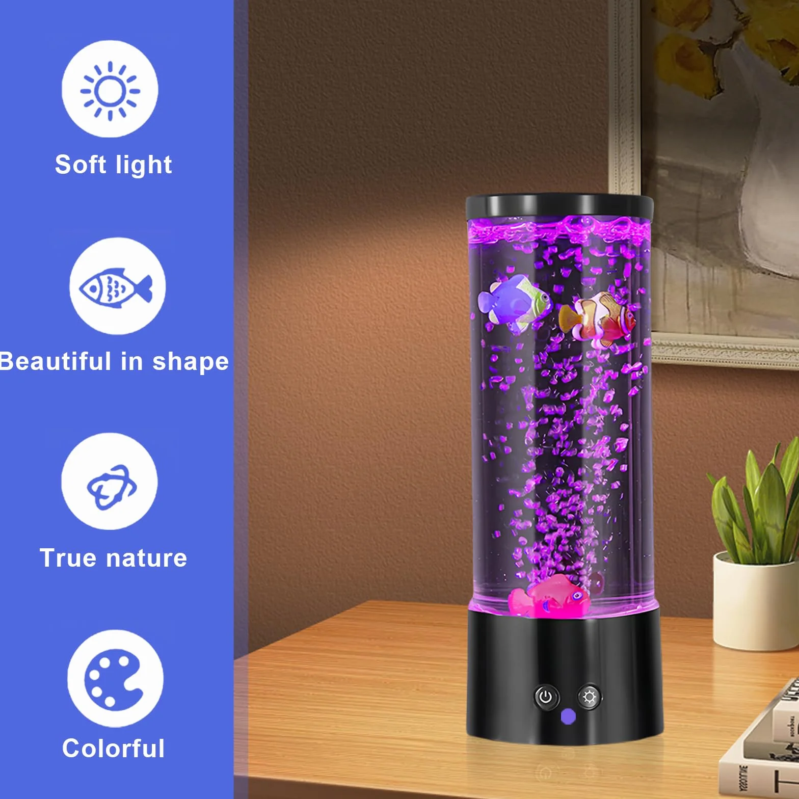 Lampe à lave à bulles avec poisson, télécommande, 16 couleurs, 4 modes, ambiance aquarium, câble USB