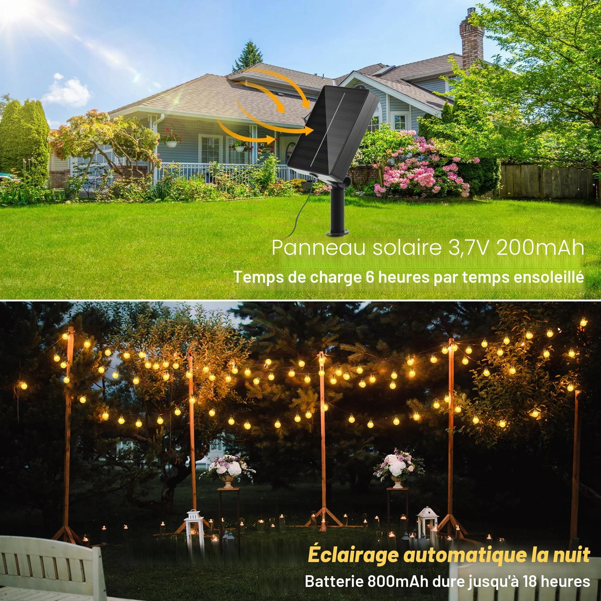 Ollny Guirlande lumineuse solaire d'extérieur 5 m 30 LED étanche IP65 8 modes blanc chaud