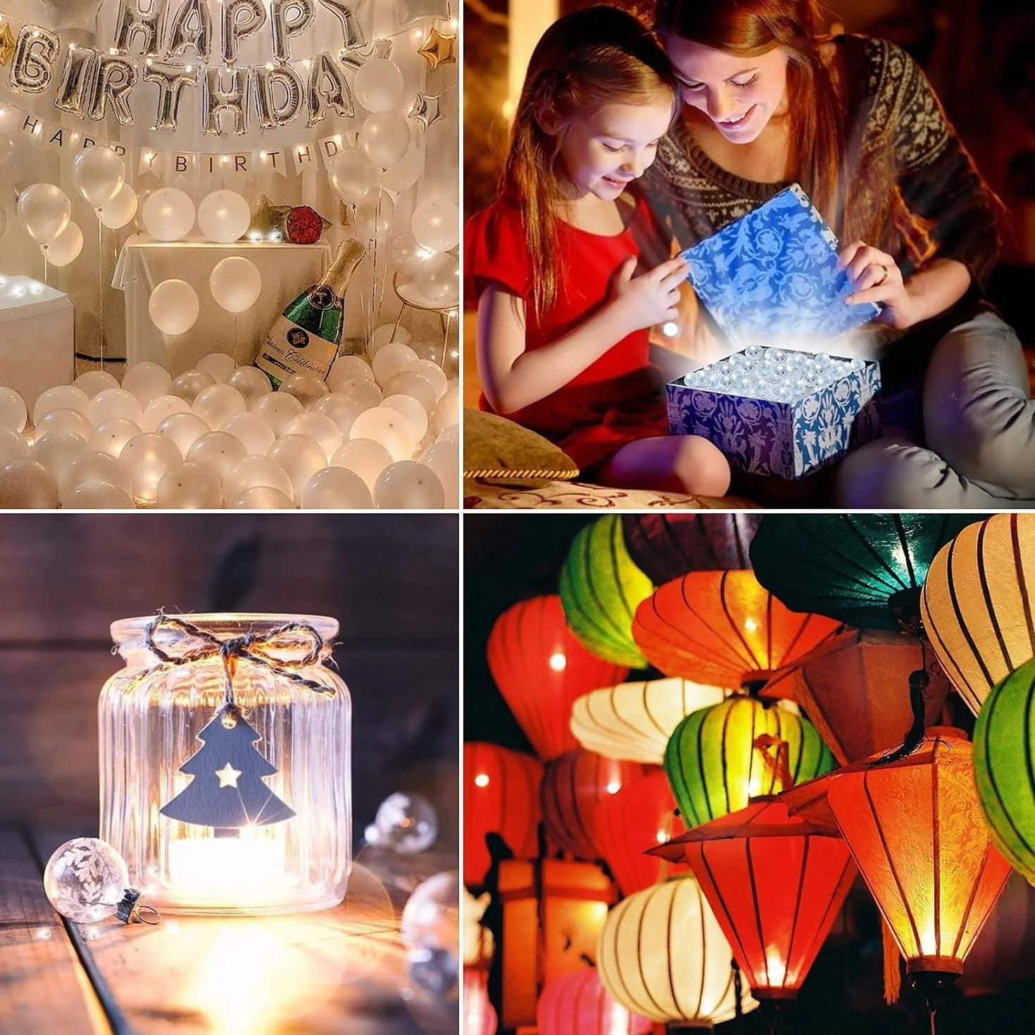Lot de 120 Ballons Lumineux LED, Mini Boules Lumineuses Clignotantes, Lumières de Fête, Blanc, Intérieur et Extérieur
