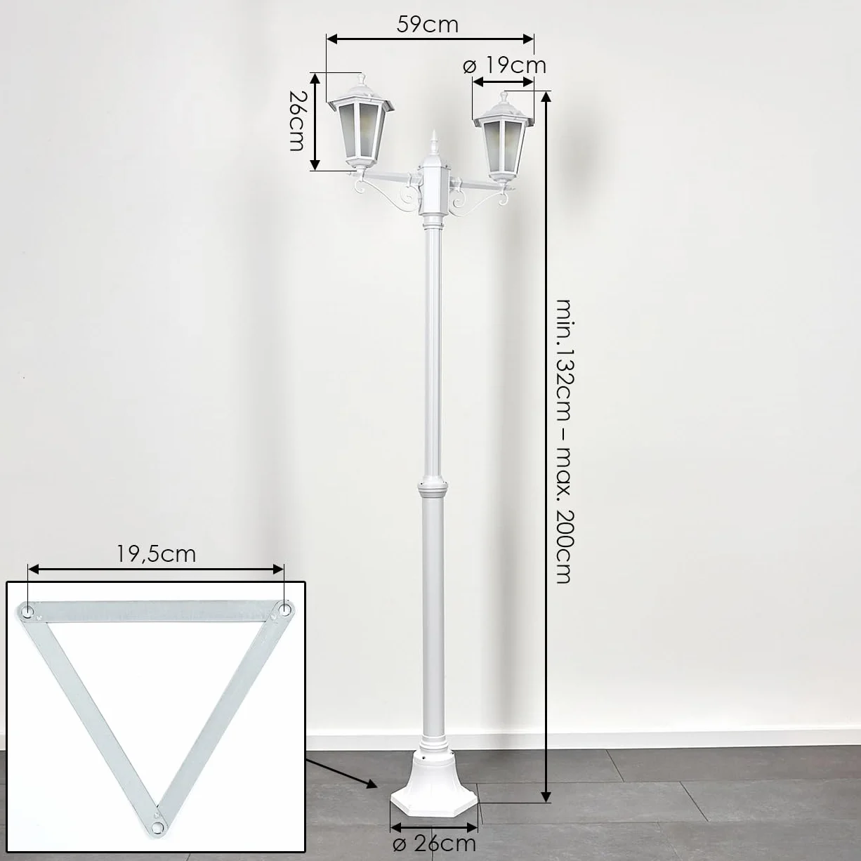 Lampadaire Loria métal verre blanc dépoli 200 cm réglable 2x E27 IP44 vintage