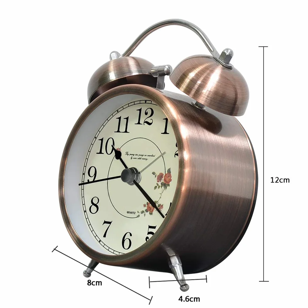 Réveil Cloche Classique Vintage Silencieux Analogique Lumineux Cuivre