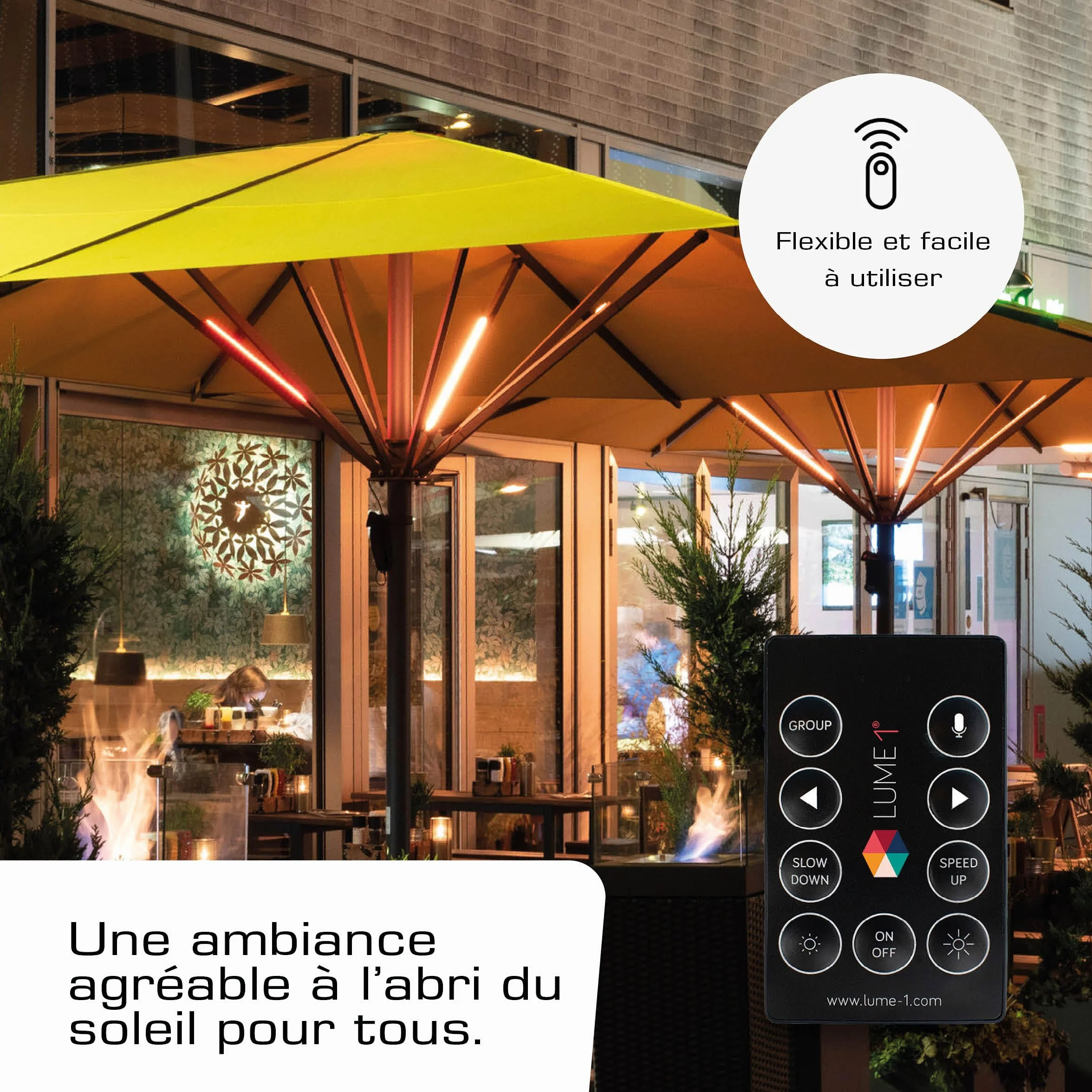 Éclairage pour parasol avec télécommande 2 bandes LED blanc chaud 1000 lumens 2700K batterie incluse lot de 2