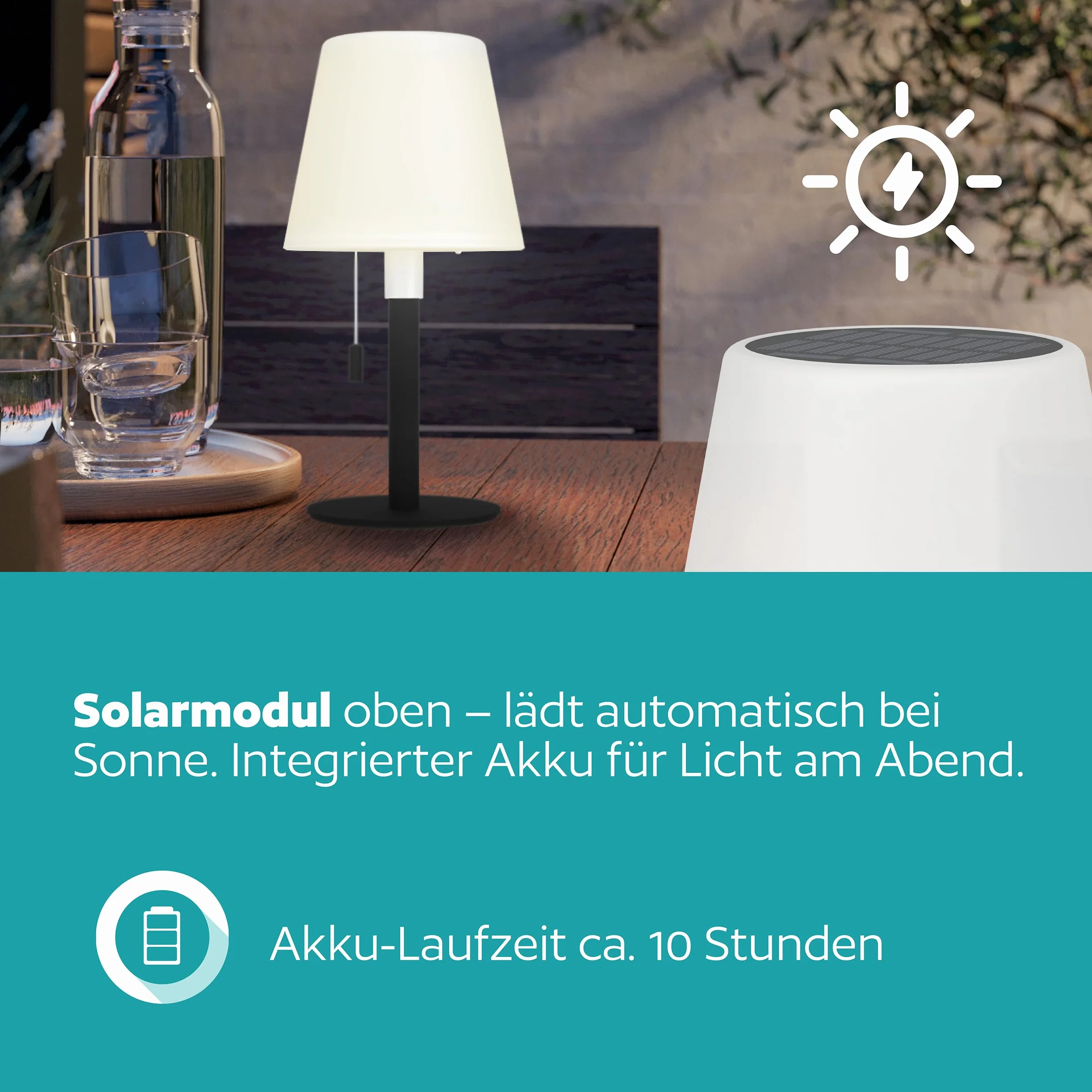 Eglo Montapalma-L Lampe de Table Extérieure Solaire LED Rechargeable, Acier Noir, IP54