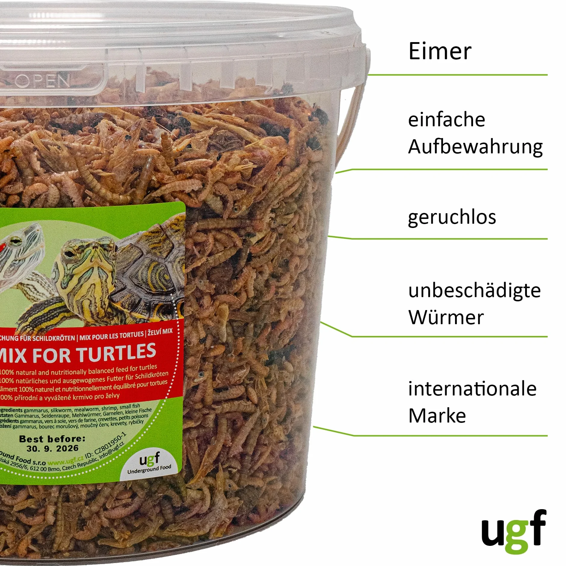 UGF Mélange Alimentaire Universel pour Tortues 500 g en Seau de 3 litres