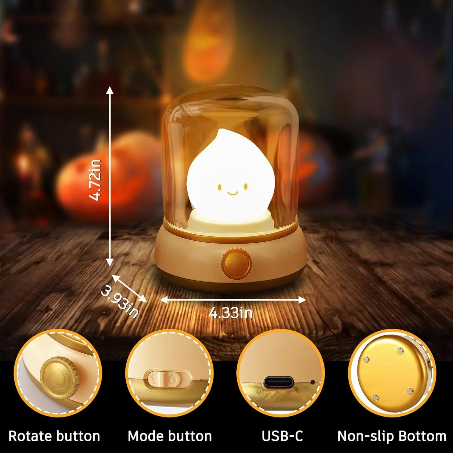 VoMii Lampe de Chevet LED Dimmable avec Mode Chaud et Bougie, USB Rechargeable avec Minuteur
