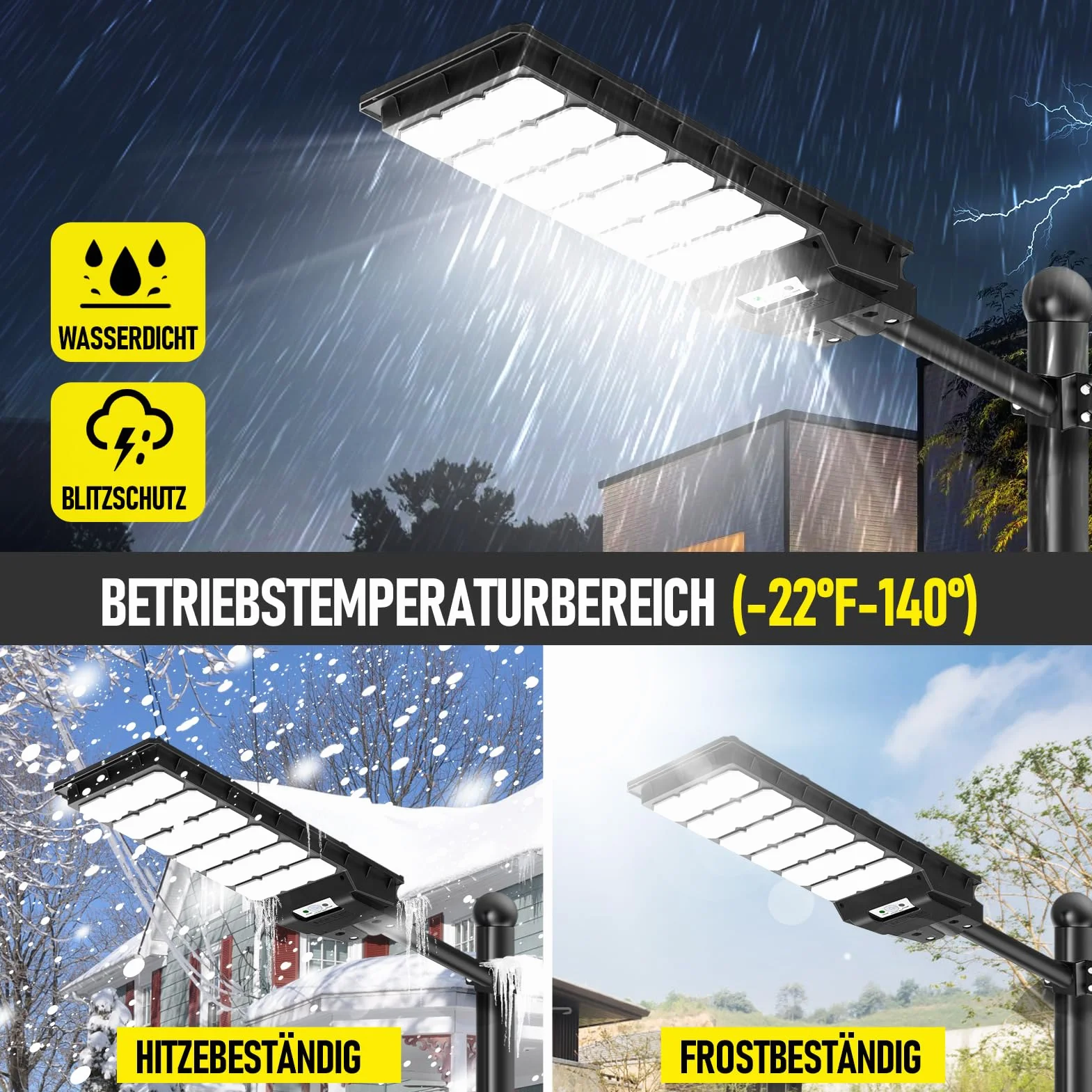 Lot de 2 lampadaires solaires à LED avec télécommande 600 W 6500 K IP65 Étanche