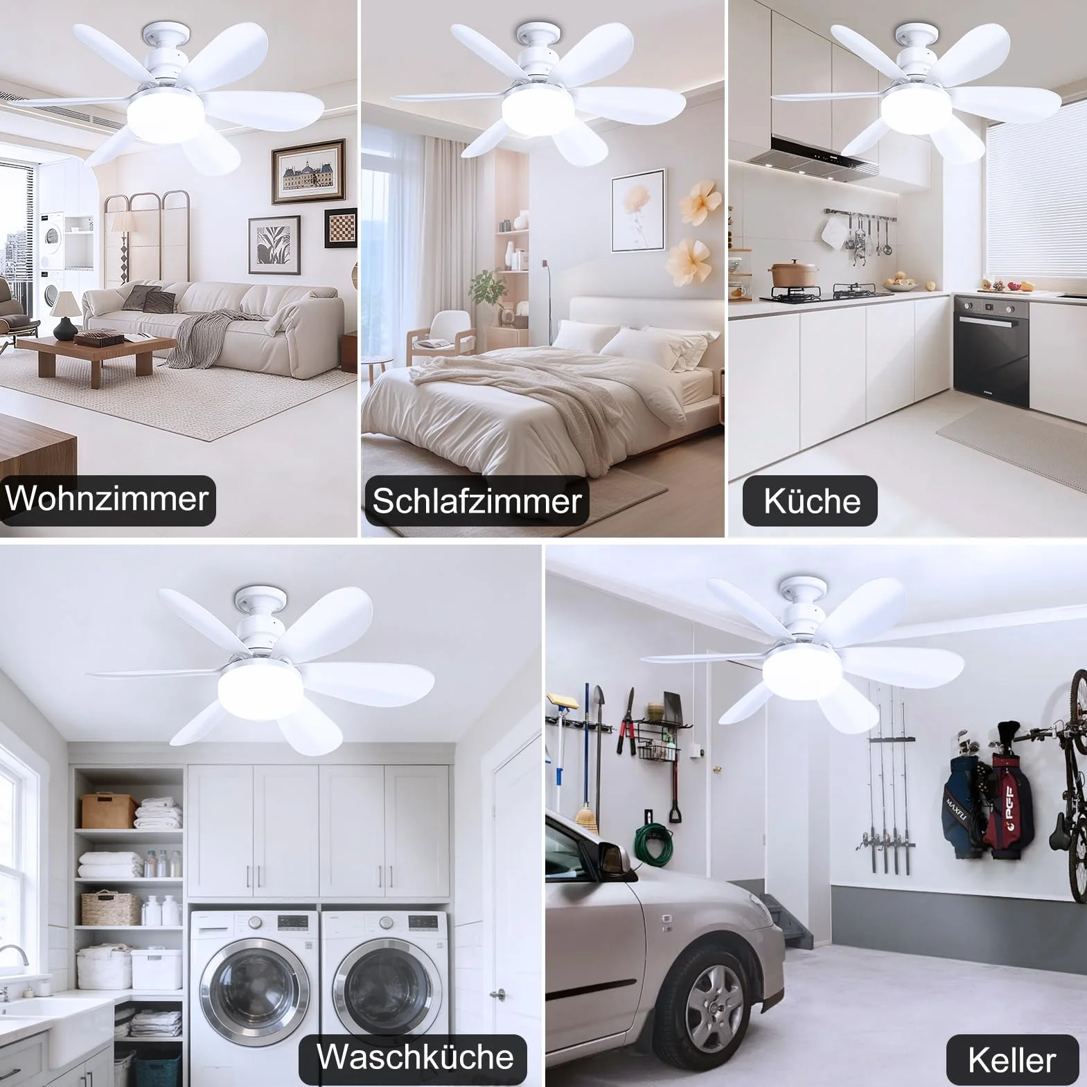 Ventilateur de Plafond avec Lumière et Télécommande 50cm LED E27 Dimmable Minuterie 3 Températures 3000K-6500K 3 Vitesses