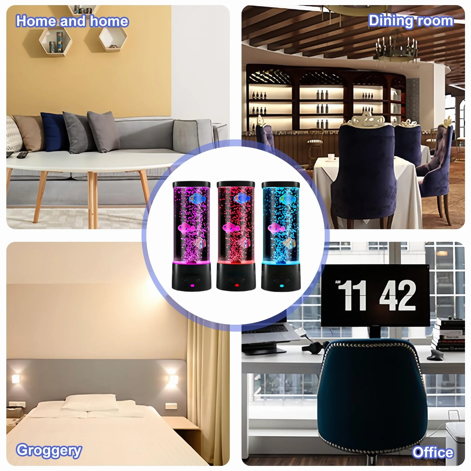 Lampe à lave à bulles avec poisson, télécommande, 16 couleurs, 4 modes, ambiance aquarium, câble USB