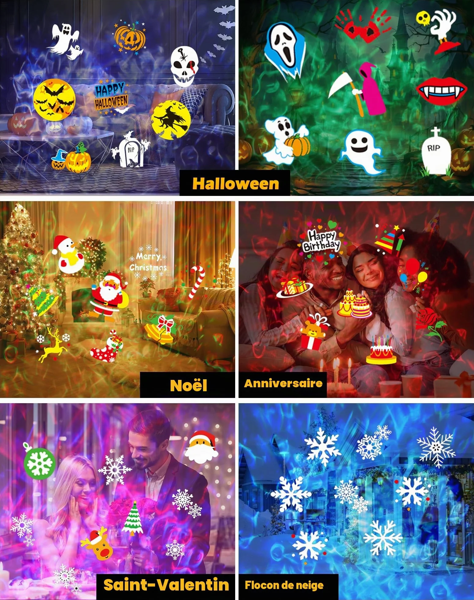 Projecteur Noel Exterieur Étanche avec 12 Diapositives, 10 Effets de Vagues et Télécommande