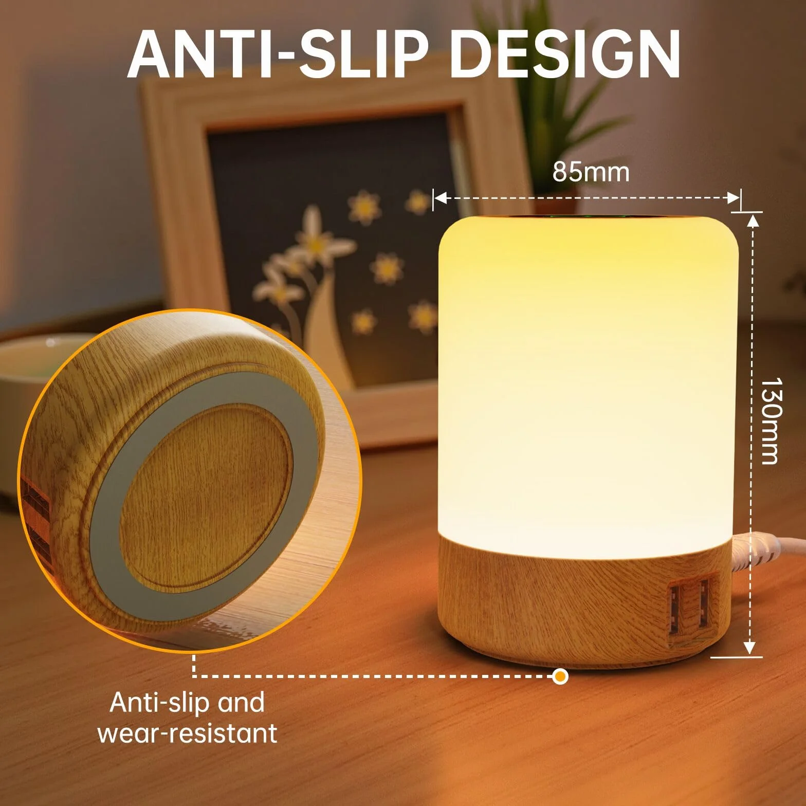 Lampe de Chevet LED Tactile avec 4 Ports USB-A, 8 Couleurs, 10 Niveaux de Luminosité, Veilleuse pour Chambre