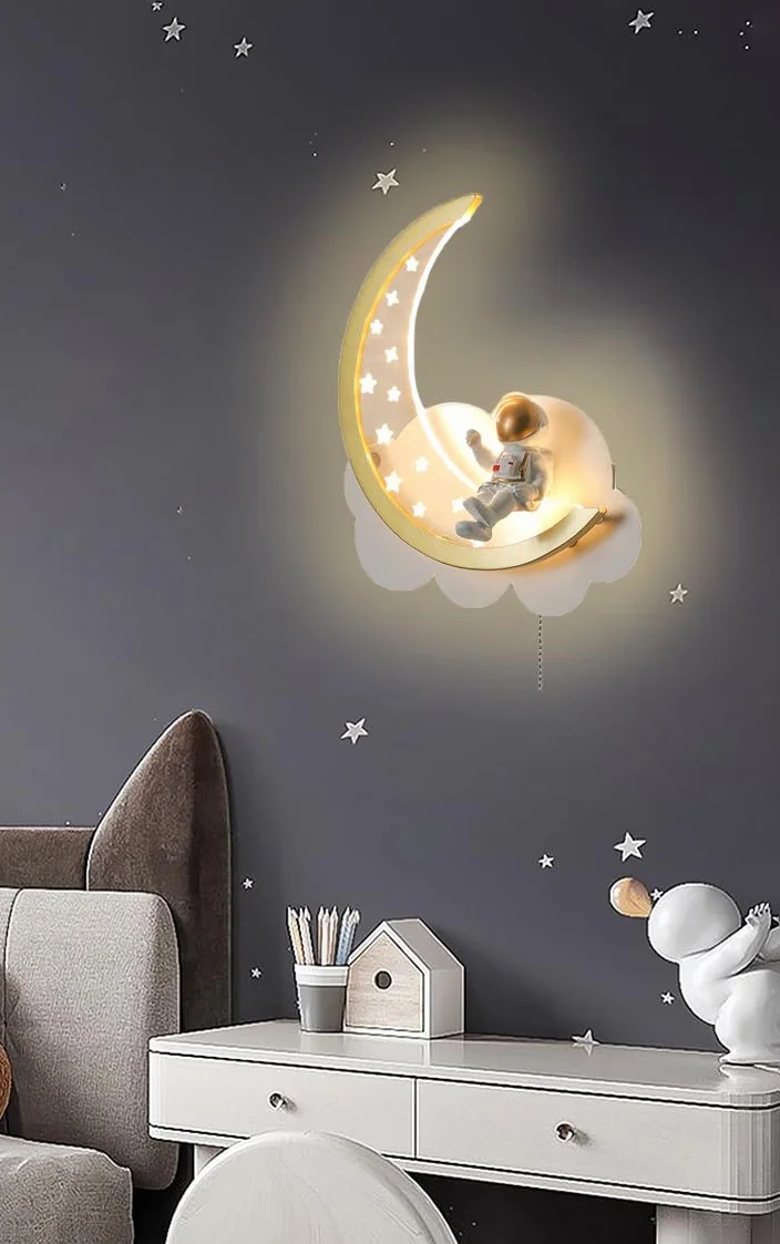 Applique Murale LED Dimmable avec Interrupteur Lampe de Chevet Chambre Nuage Astronaute Veilleuse Enfant