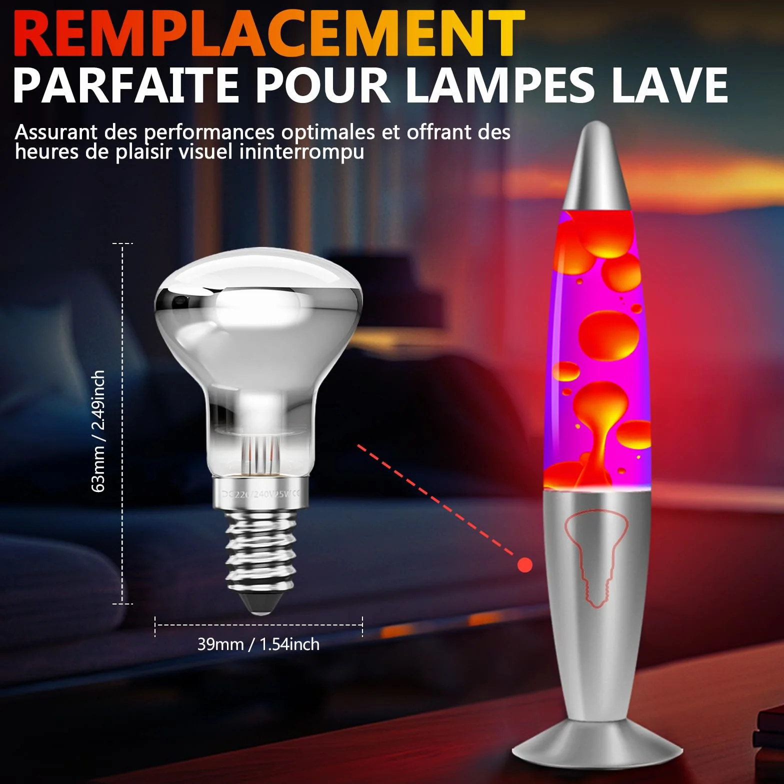 Ampoule Lampe à Lave 30W E14 R39 Ampoule Réflecteur Spot Petit Culot à Vis SES Blanc Chaud 2-Pack