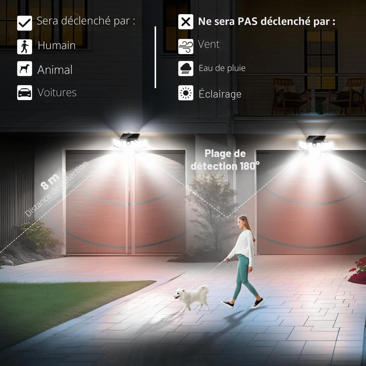 AmeriTop Lumières Solaires Extérieur LED Détecteur de Mouvement 4 Têtes IP65
