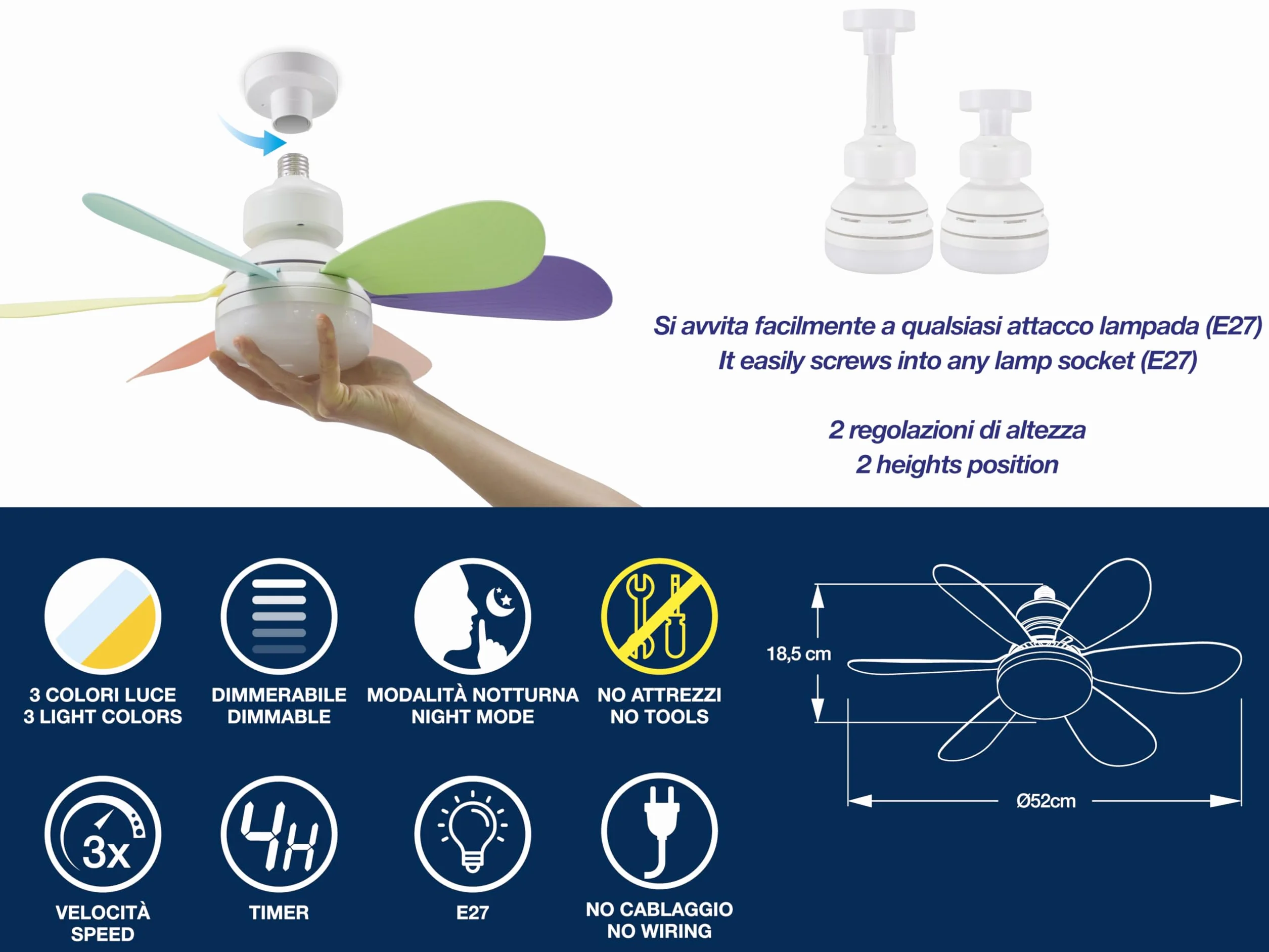 BEPER P206VEN610 Ventilateur de plafond 40W Éclairage ventilation design interchangeable 2 jeux de pales 3 vitesses Télécommande