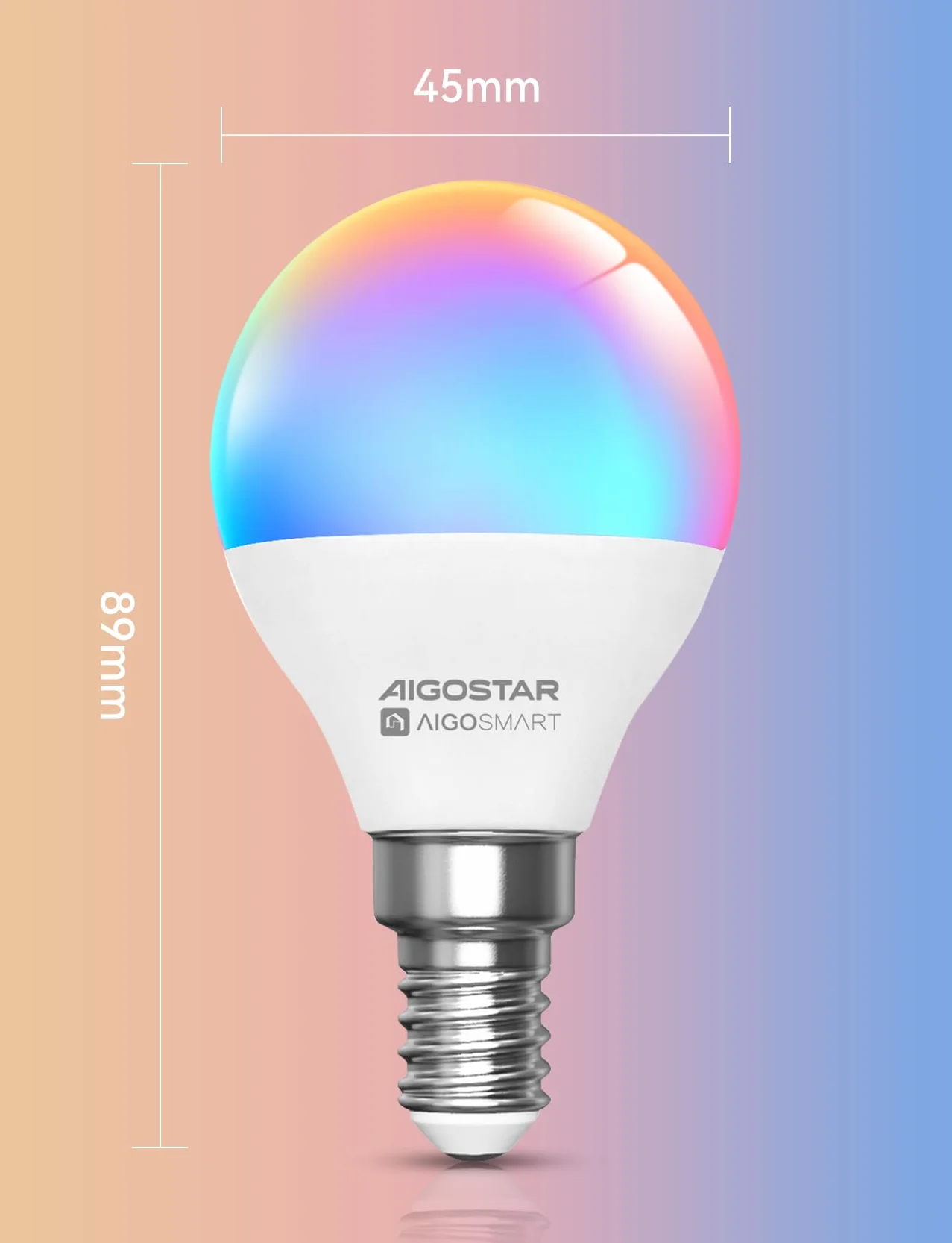 Aigostar Ampoule Connectée Bluetooth Mesh G45 6.5W E14 LED 555LM RVB 2700K-6500K 16 Millions de Couleurs 4 Unités