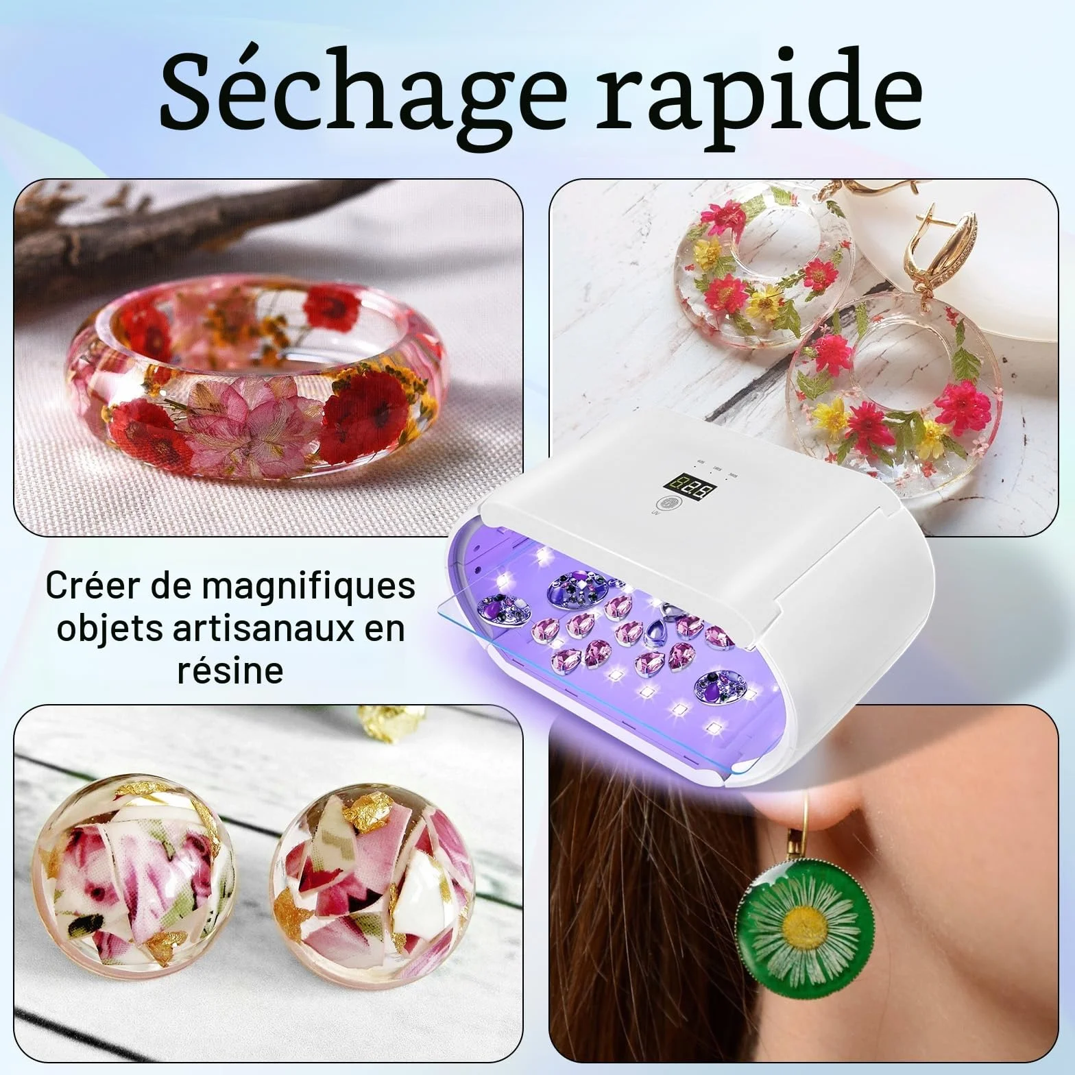 Lampe à Résines UV Double Face Lumière 48W Pliable pour Résine à Séchage Rapide avec Affichage LED