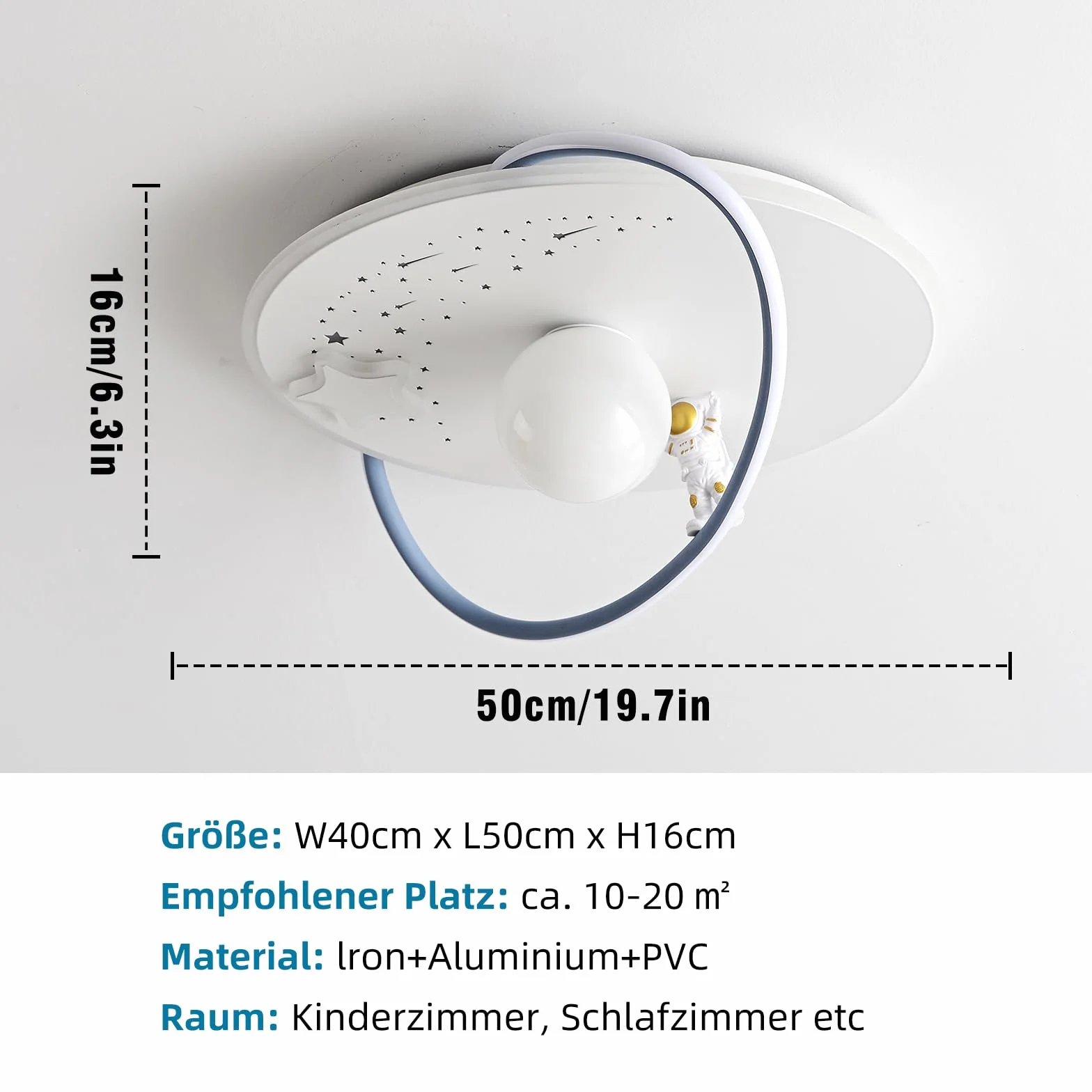 Plafonnier LED Enfants Lune Astronaute Dimmable Acrylique avec Télécommande